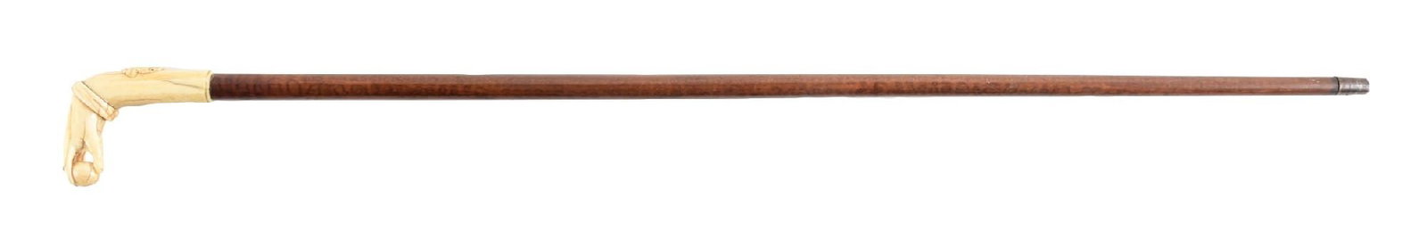 ANTIQUE WALKING CANE W/ CARVED IVORY HAND HOLDING A FRUIT HANDLE AND WOOD SHAFT (1 of 5)