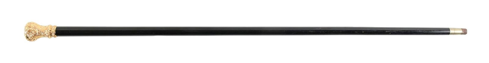 ANTIQUE CUMBERLAND LODGE PRESENTATIONAL WALKING CANE W/ GOLD-FILLED REPOUSSE HANDLE (1 of 5)