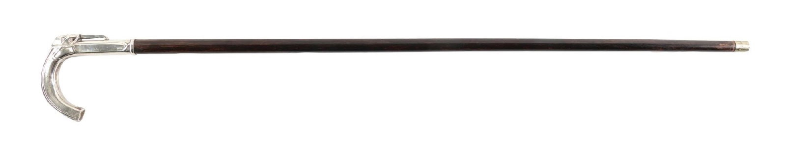 WALKING CANE W/ CARVED SILVER-PLATED ELEPHANT HANDLE AND WOOD SHAFT (1 of 6)