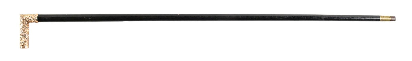 GOLD-TONED FLORAL REPOUSSE HANDLE WITH EBONY SHAFT WALKING CANE (1 of 6)