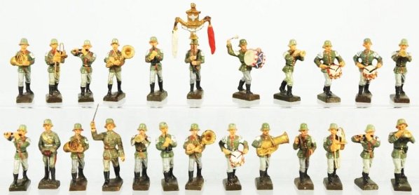 Lot of 24: Lineol German Army Marching Musicians.: Assorted 6.5cm musicians. Light play wear. Condition (Good - Very Good).