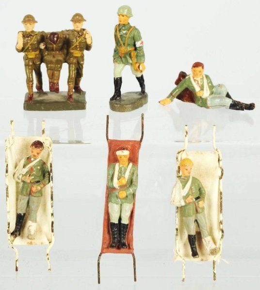 Lot of Lineol & Elastolin Medical Soldiers.: Includes six figures and two stretchers. Condition (Good - Very Good).