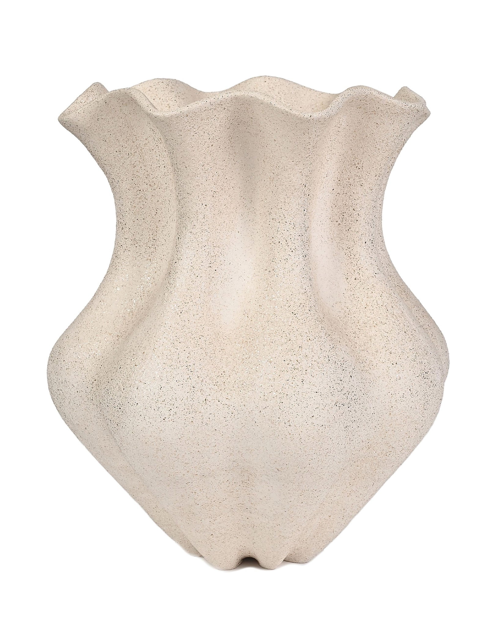 KICKAPOO LARGE POTTERY VASE BY PAHPONEE: Incised on side near base "Pahponee" with her mark. The overall fluted form is covered with micaceous particles. Condition: Excellent condition, no chips or cracks. Provenance Estate of a Lake Tahoe c