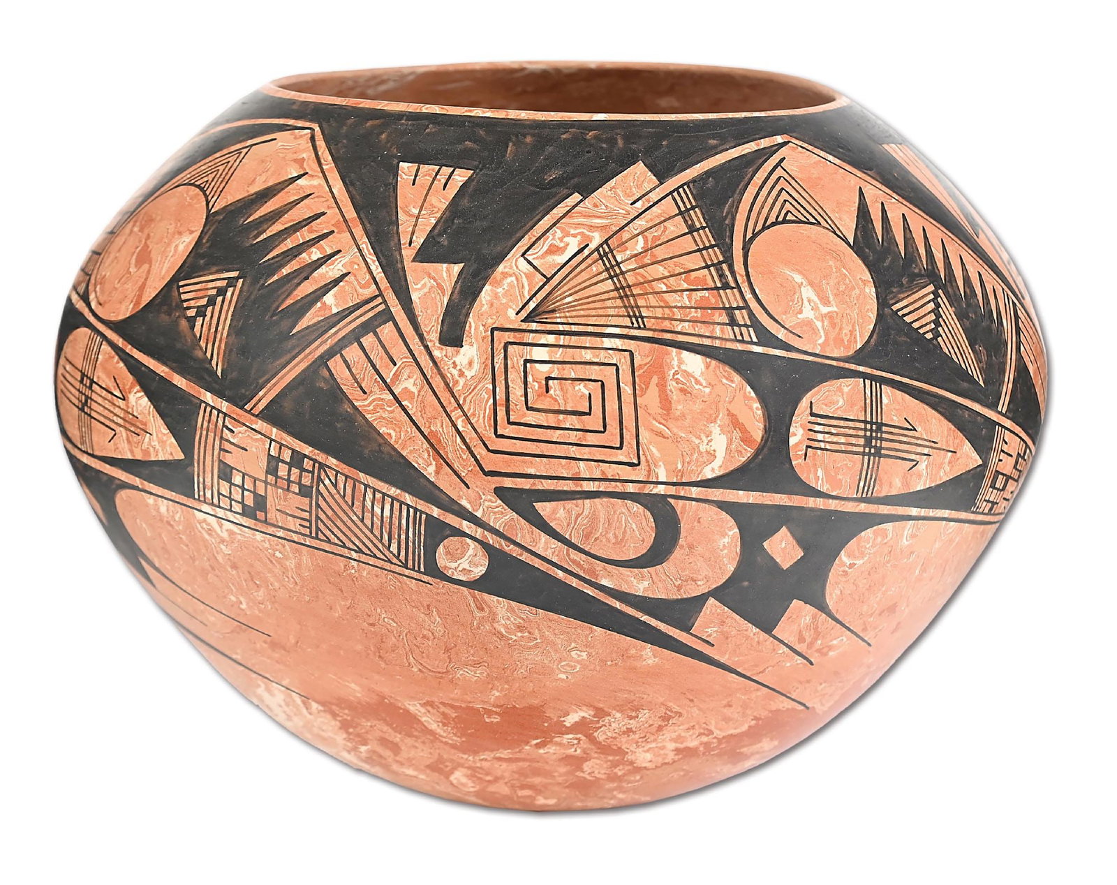 CASAS GRANDES (MATA ORTIZ) POTTERY BY LYDIA QUEZADA: Incised on base "Lydia Quezada 9/07". Of globular form, with marbleized pattern underneath bold and fine line designs. Condition: Excellent condition, no chips or cracks. Provenance Estate of a Lake T