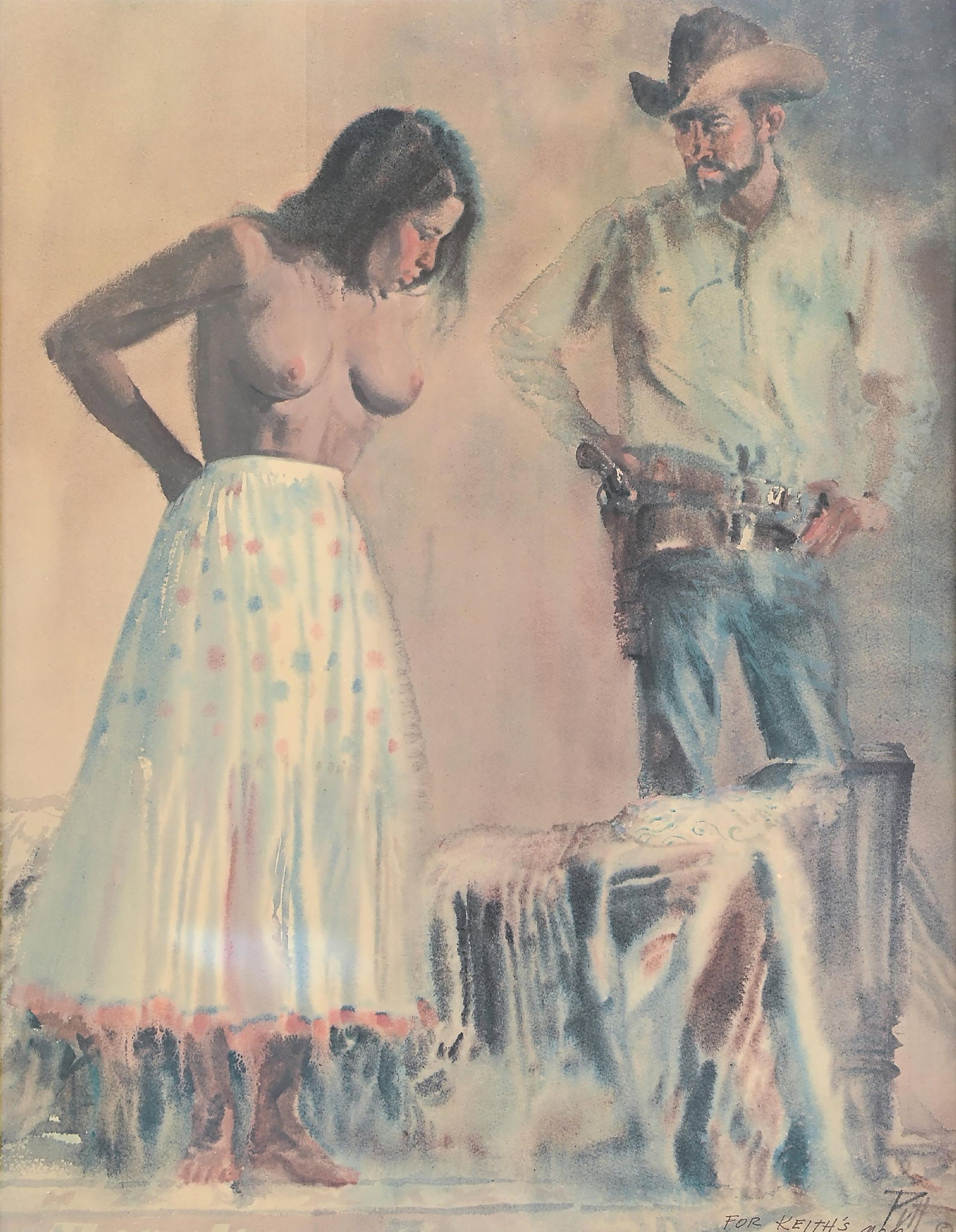 DONALD "PUTT" PUTMAN (AMERICAN, 1926-2007): Untitled lithograph on canvas panel sight: 26-3/4 x 21 in. framed: 31 x 25 in. signed lower-right "Putt", "FOR KEITH'S MOM" Dimensions: Frame: 31" x 25" x 1 3/8".