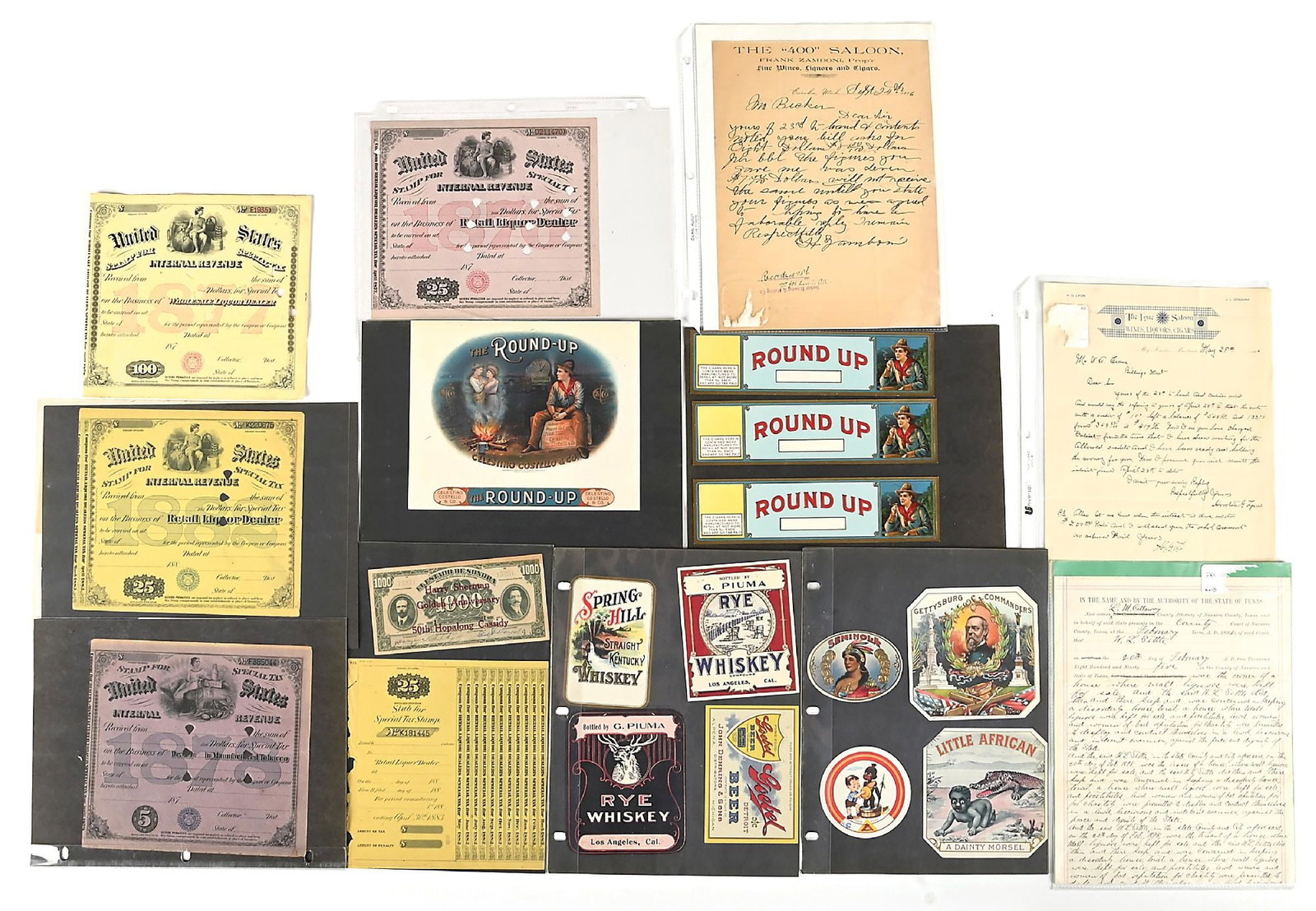 LARGE LOT OF WESTERN RELATED LIQUOR, LABELS, & SALOON ITEMS (1 of 2)