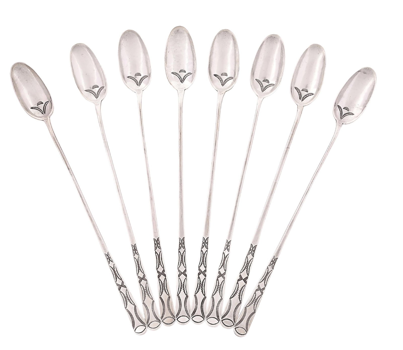 LOT OF 8: NAVAJO (DINÉ) SILVER ICED TEA SPOONS (1 of 3)