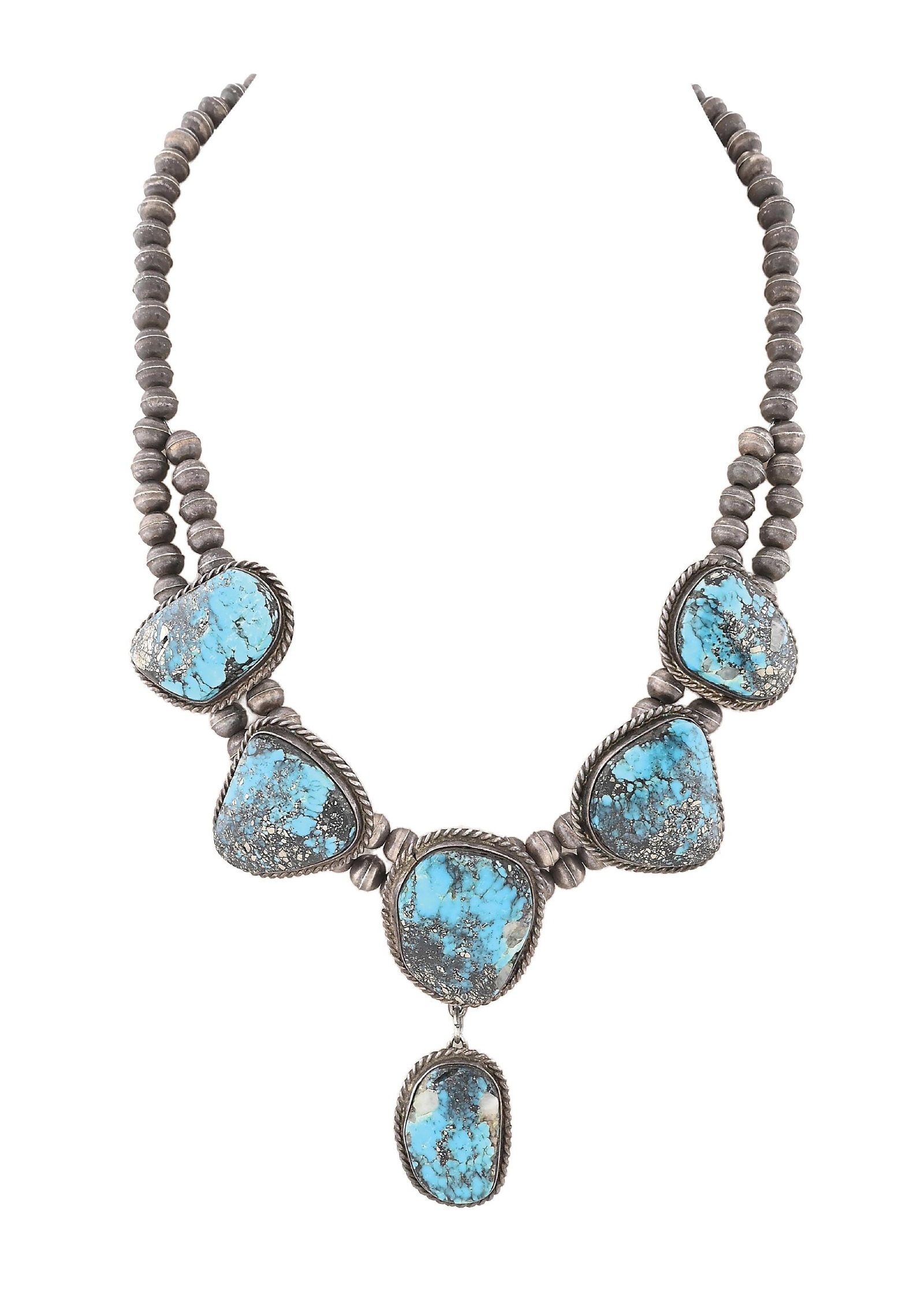 NAVAJO (DINÉ) SILVER & MORENCI TURQUOISE NECKLACE (1 of 7)