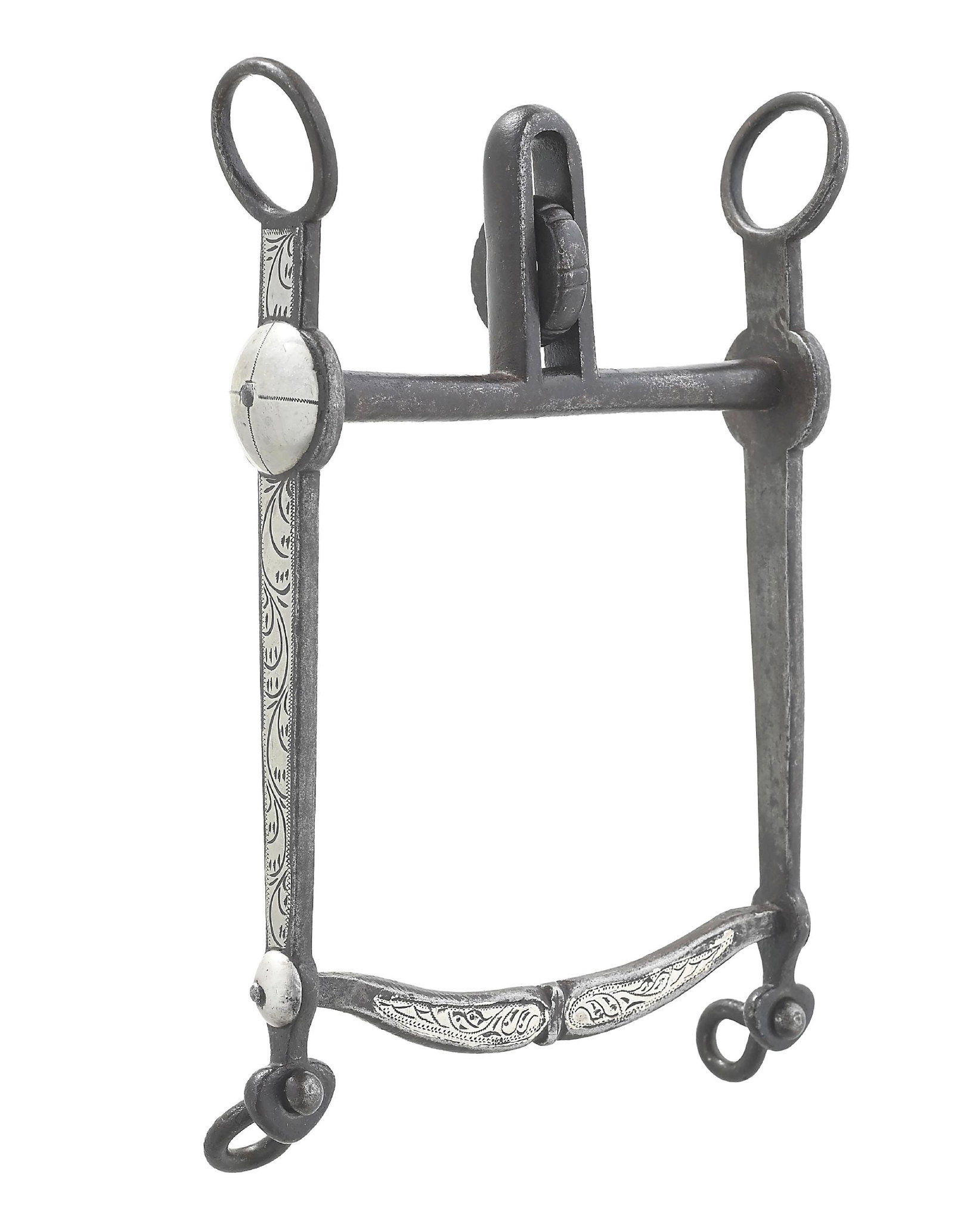 LAS CRUCES STYLE CALIFORNIA BIT BY TAPIA: California Las Cruces cheek bit by J Tapia, beautifully executed with the engraving and style that the Tapia family of Los Angeles was known for. The bit has classic style Las Cruces shanks accented