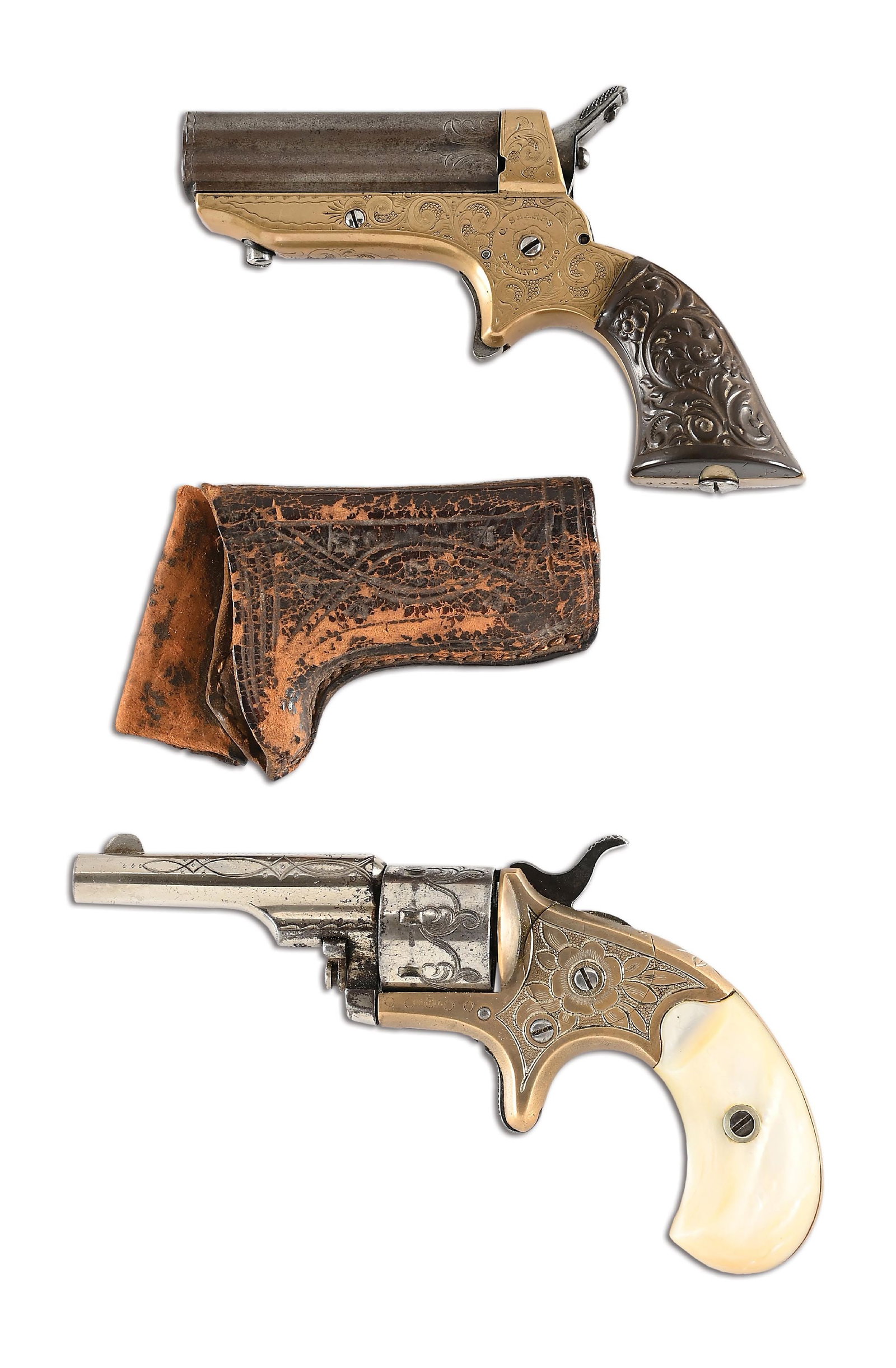 (A) LOT OF 2: ENGRAVED COLT OPEN TOP POCKET .22 RF REVOLVER WITH AN ENGRAVED SHARPS PEPPERBOX AND (1 of 10)