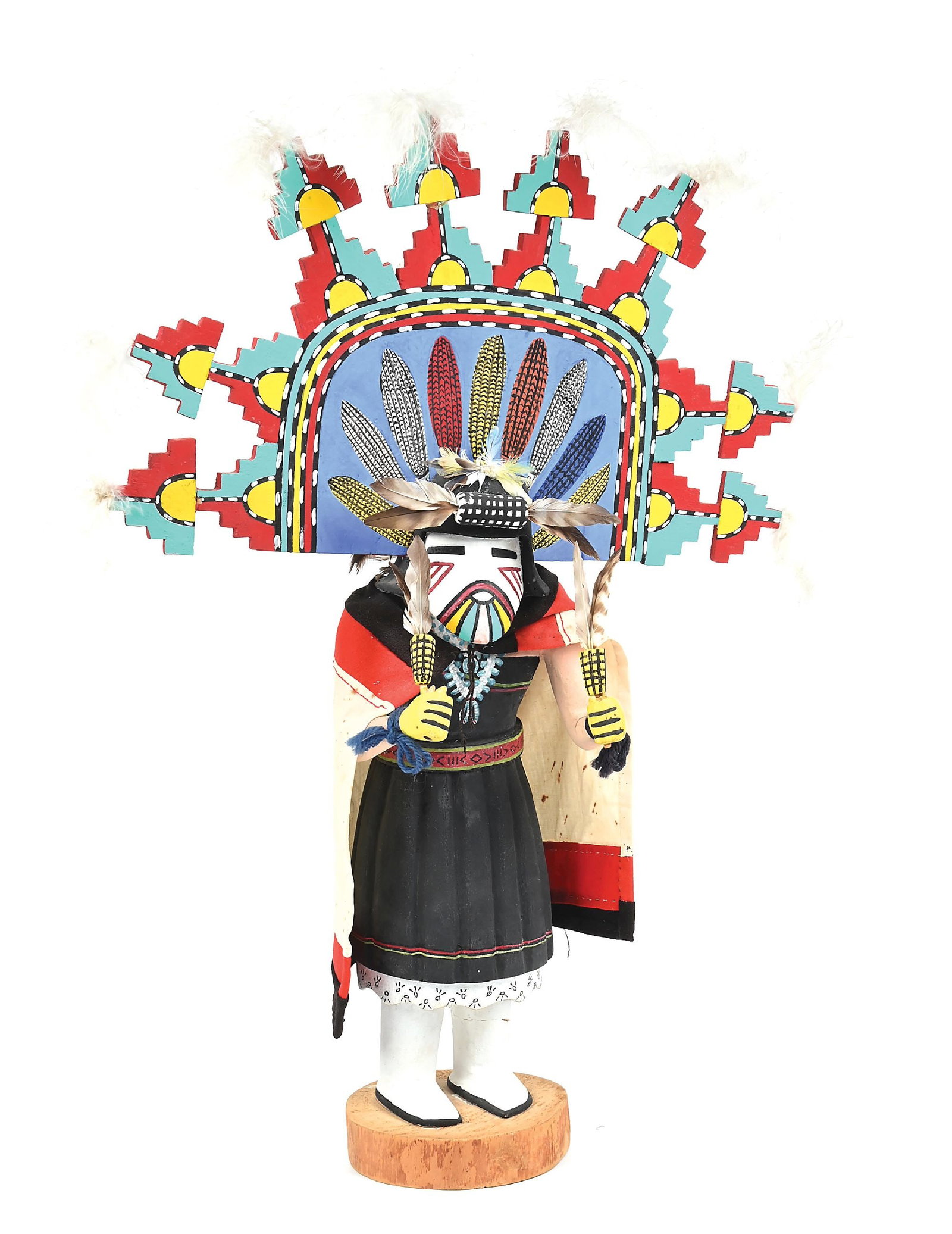 HOPI KACHINA OF POLIK-MANA (BUTTERFLY MAIDEN) BY WILLARD SAKIESTEWA: Circa 1970s. Signed on bottom "Willard Sakiestewa Sr, Oraibi". Attached tag reads "Pahlik Mana (Butterfly) by Willard Sakiestewa Oraibi - Arizona *Ariz H June 1991; p.32 / Bought 1973", "Bought throug