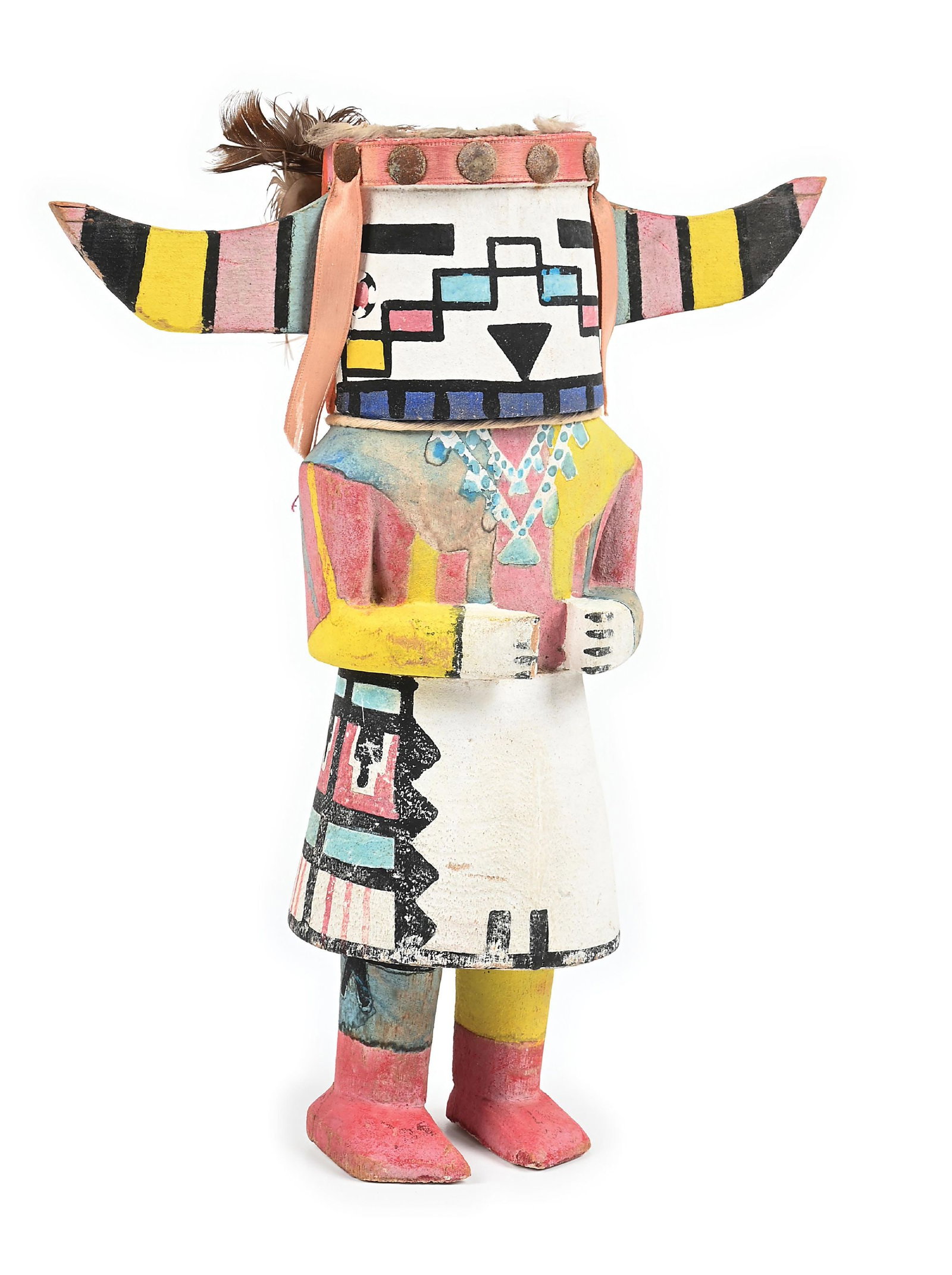 HOPI KACHINA (KATSINA) CARVING: With early tag on back from the Hopi Villages, reading "Whipper". 9" H Dimensions: 7" x 3" x 9".