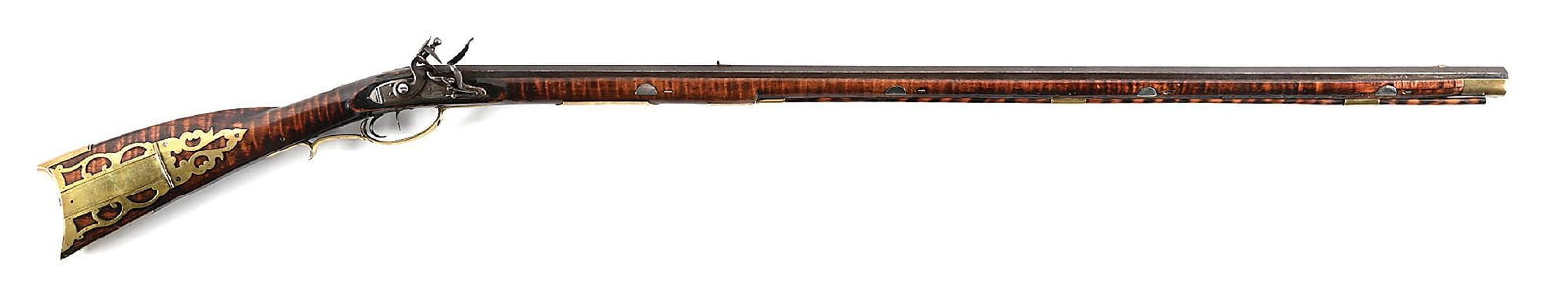 (A) INSCISE CARVED GEORGE HAINES SIGNED SMALLBORE FLINTLOCK KENTUCKY RIFLE WITH PATRIOTIC EAGLE. (1 of 14)