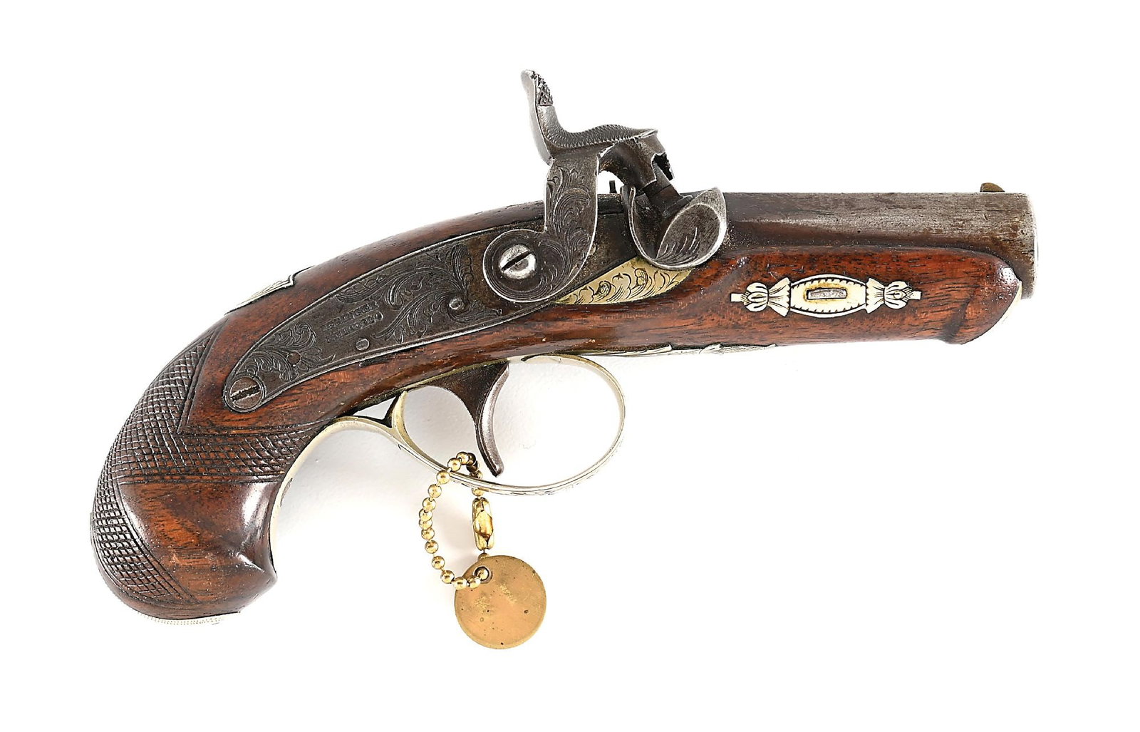 (A) C. CURRY SAN FRANCISCO RETAILED HENRY DERINGER LINCOLN SIZE PERCUSSION DERRINGER PISTOL. (1 of 7)