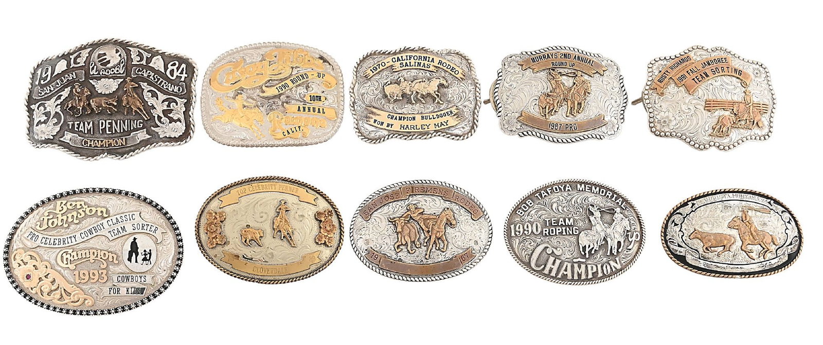 LOT OF 10: VARIOUS YEARS ENGRAVED SILVER TROPHY BELT BUCKLES (1 of 2)