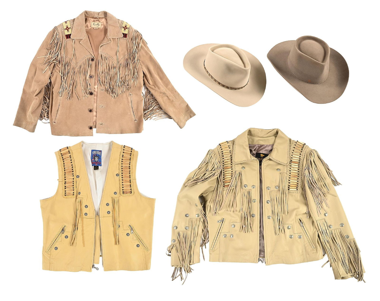 HIGH QUALITY LOT OF 5 WESTERN LEATHER FRINGED JACKETS & HATS (1 of 9)