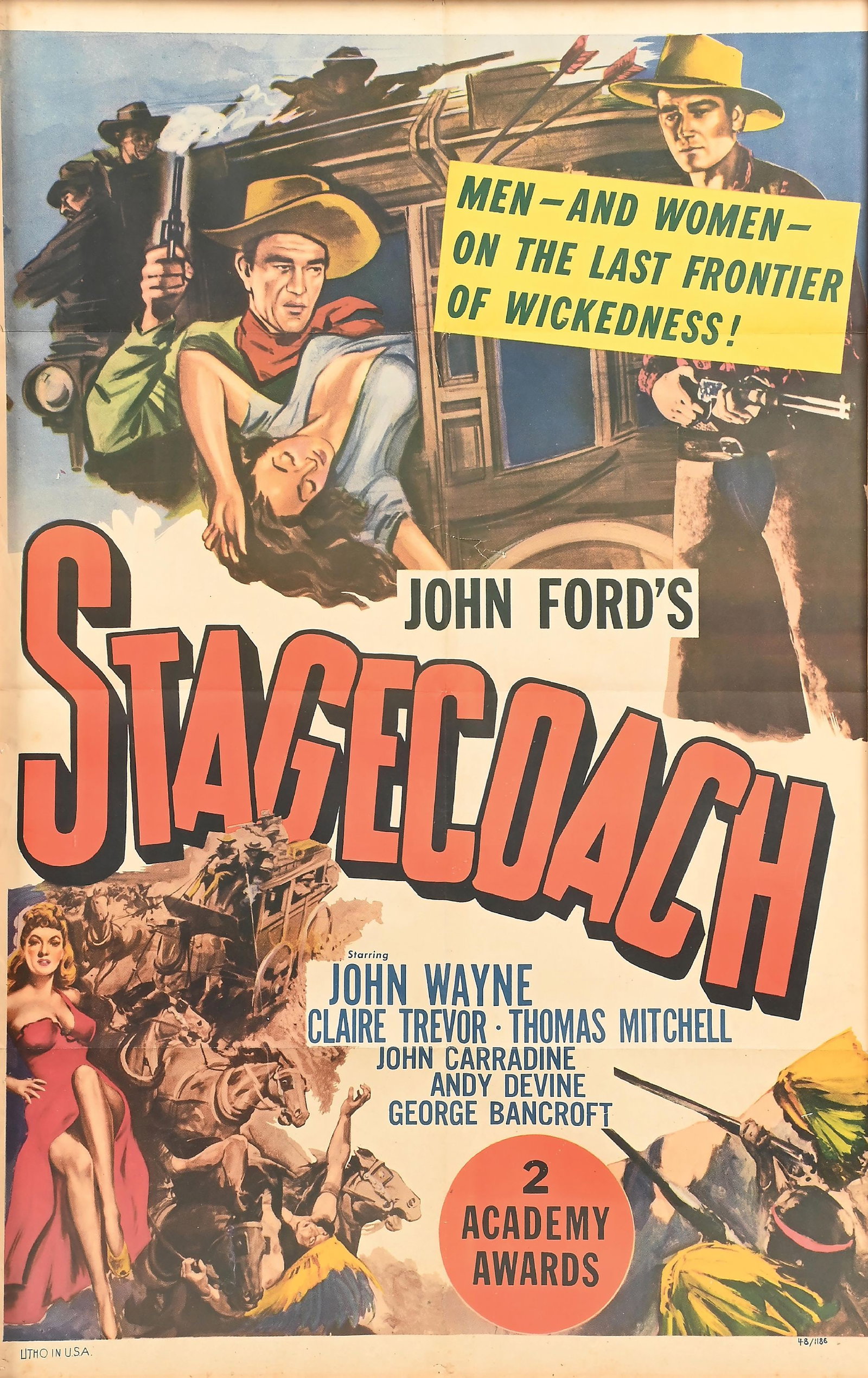 ICONIC JOHN FORDS "STAGECOACH" MOVIE POSTER STARRING JOHN WAYNE (1944) (1 of 5)