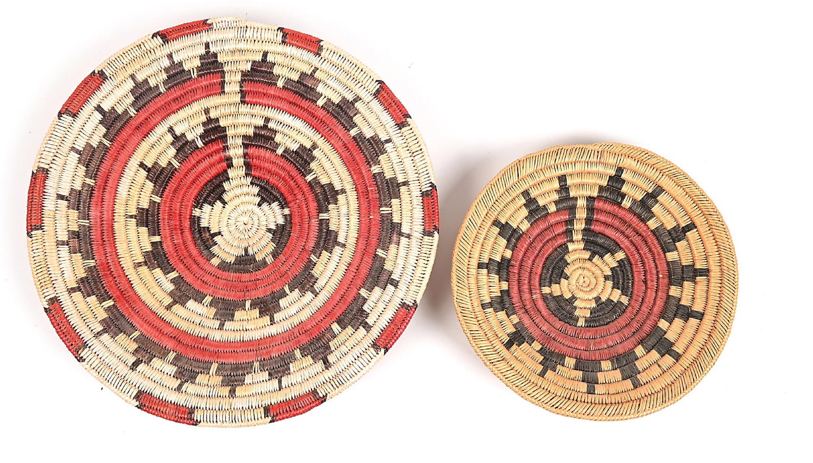 LOT OF 2: NAVAJO (DINÉ) WEDDING BASKETS: Each of traditional design. Provenance Estate of a Lake Tahoe collector, Dr. Margaret McKee Dimensions: Largest: 19" Dia. x 4" T.