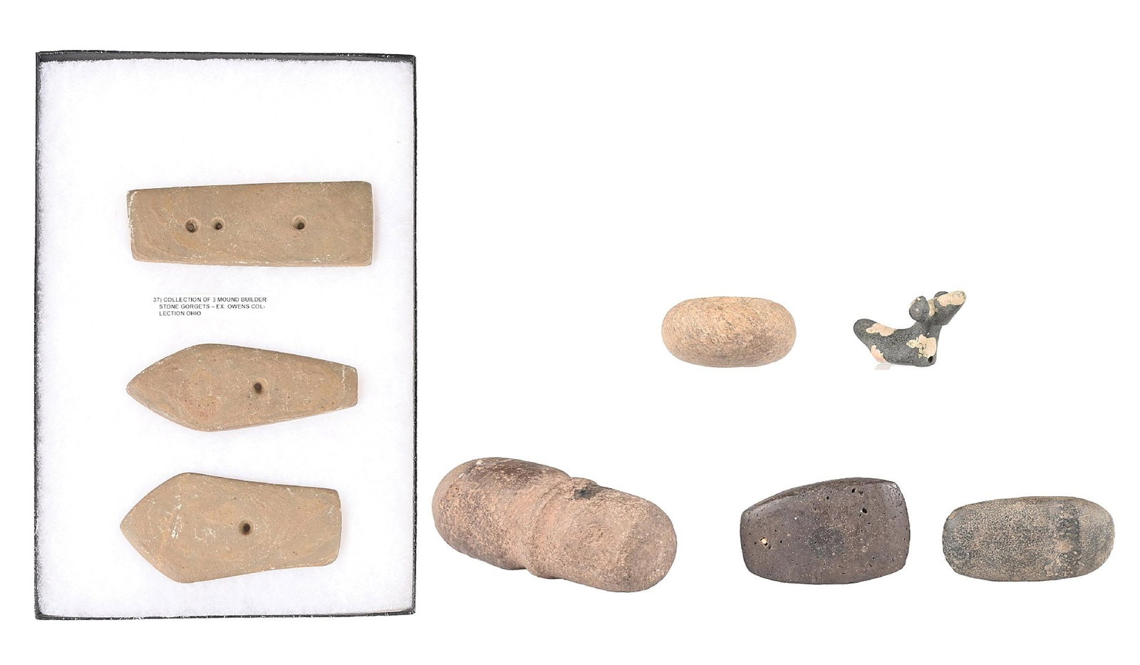 COLLECTION OF MIDWEST STONE ITEMS: A few have early collector tags attached (see photos). Dimensions: Largest: 6 - 1/4" x 2" x 2 - 1/4".