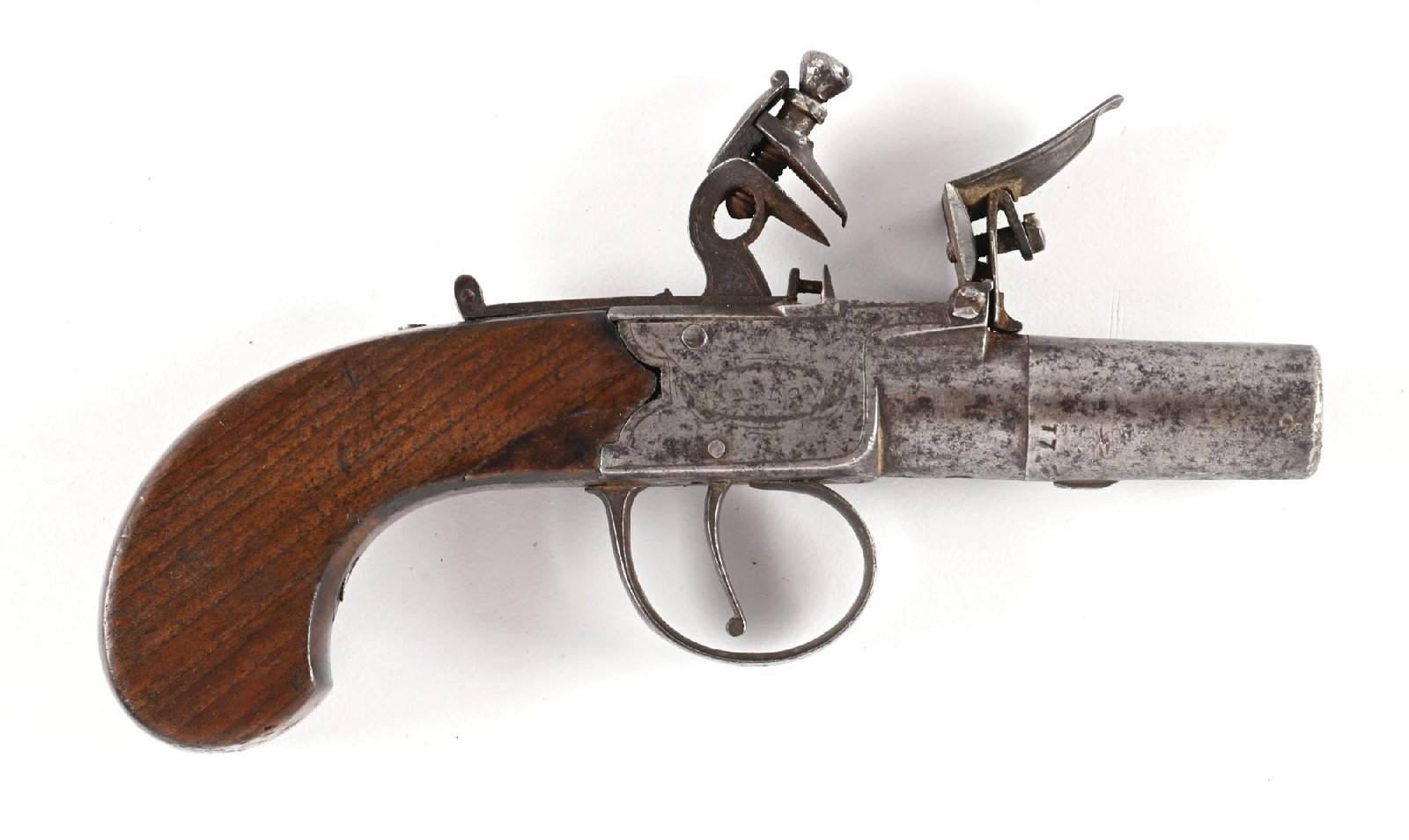 (A) HENRY NOCK FLINTLOCK MUFF PISTOL. (1 of 2)
