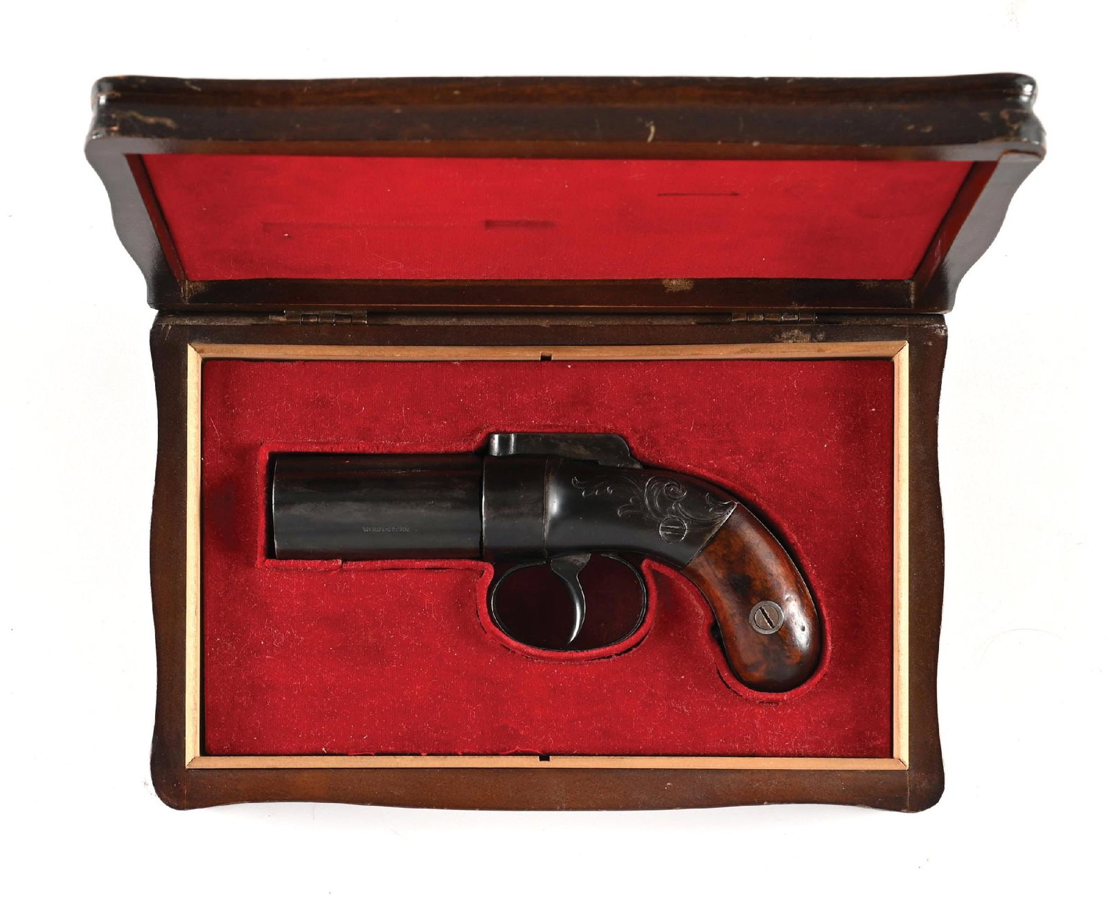(A) ALLEN & THURBER PERCUSSION PEPPERBOX REVOLVER WITH CASE. (1 of 4)