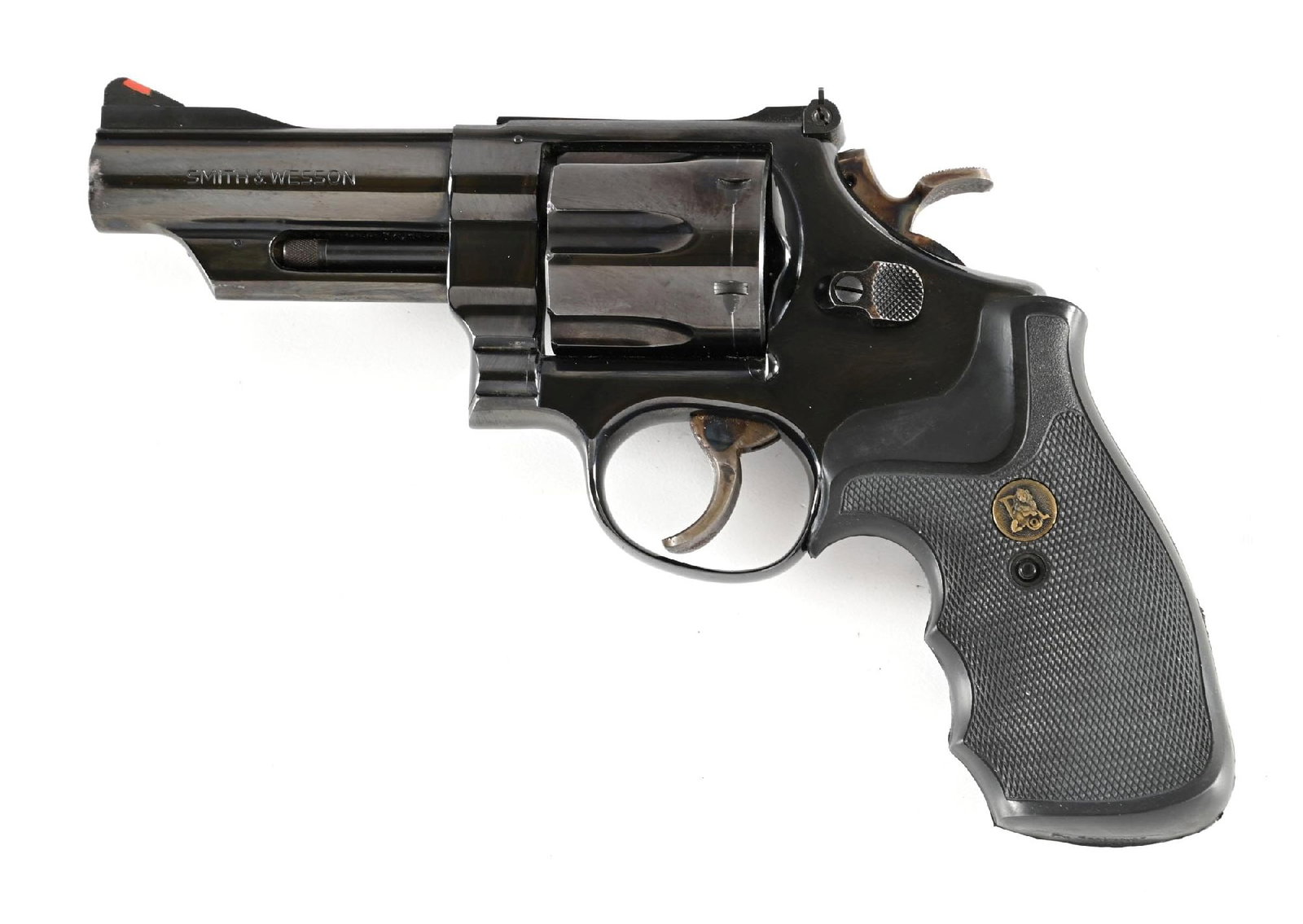 (C) SMITH & WESSON MODEL 29-2 DOUBLE ACTION REVOLVER.: Dates from 1969-72. Built on the 3-screw square butt N-frame with pinned barrel and recessed chambers. Standard blue finish, target adjustable rear sight, red insert front sight, wide spur case color