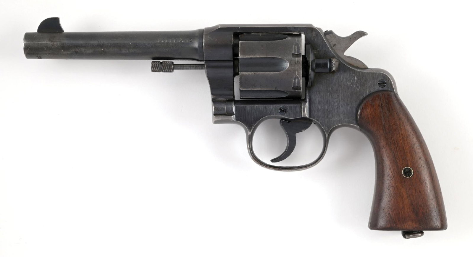 (C) COLT US ARMY MODEL 1917 DOUBLE ACTION REVOLVER.: Dates to 1919. Standard war time arsenal blue finish with "UNITED STATES PROPERTY" stamped on the under side of barrel, "US ARMY MODEL 1917" on butt with the government control number "106438" and