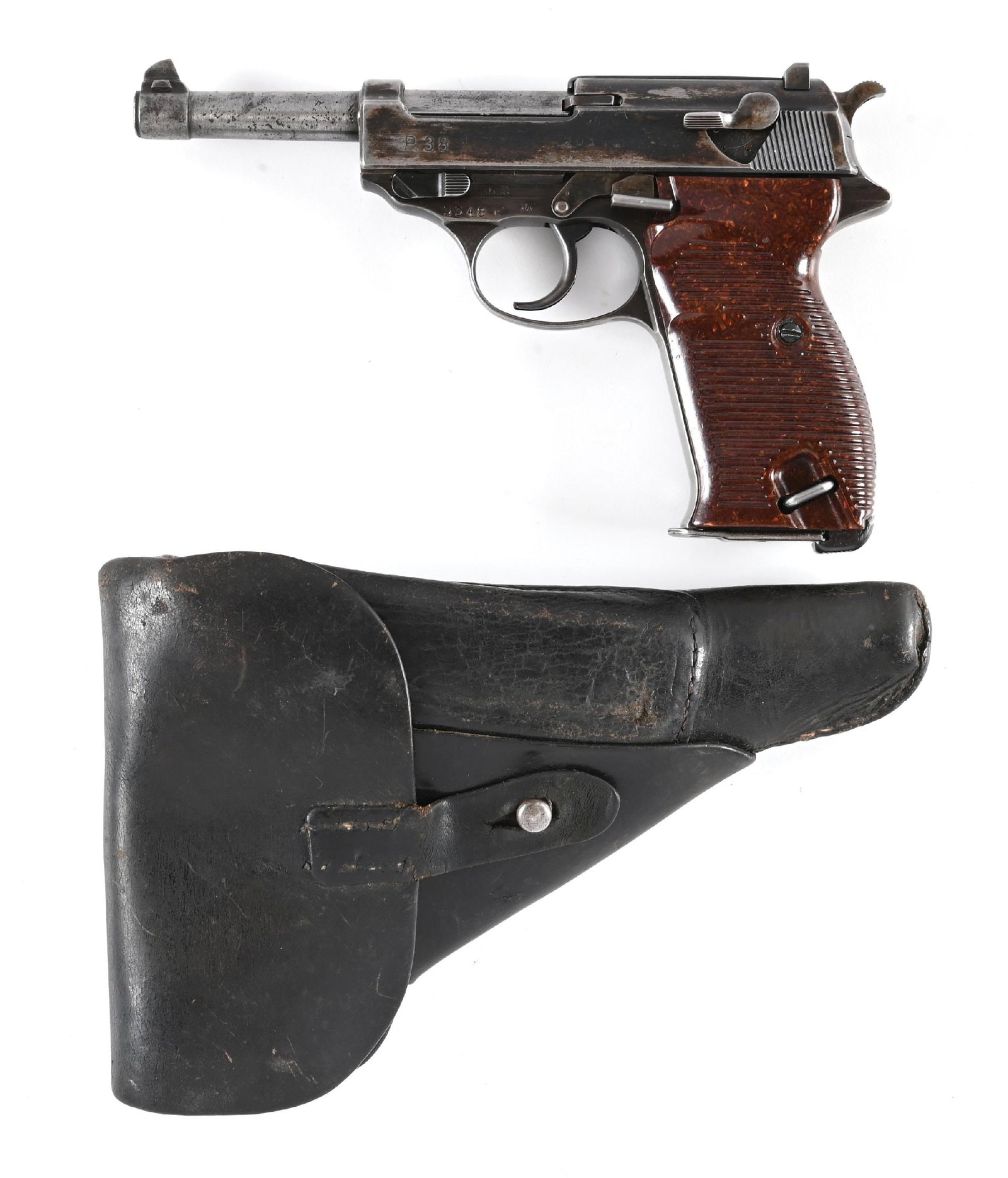 (C) LATE WAR WALTHER AC 45 CODE P.38 SEMI-AUTOMATIC PISTOL WITH HOLSTER. (1 of 2)