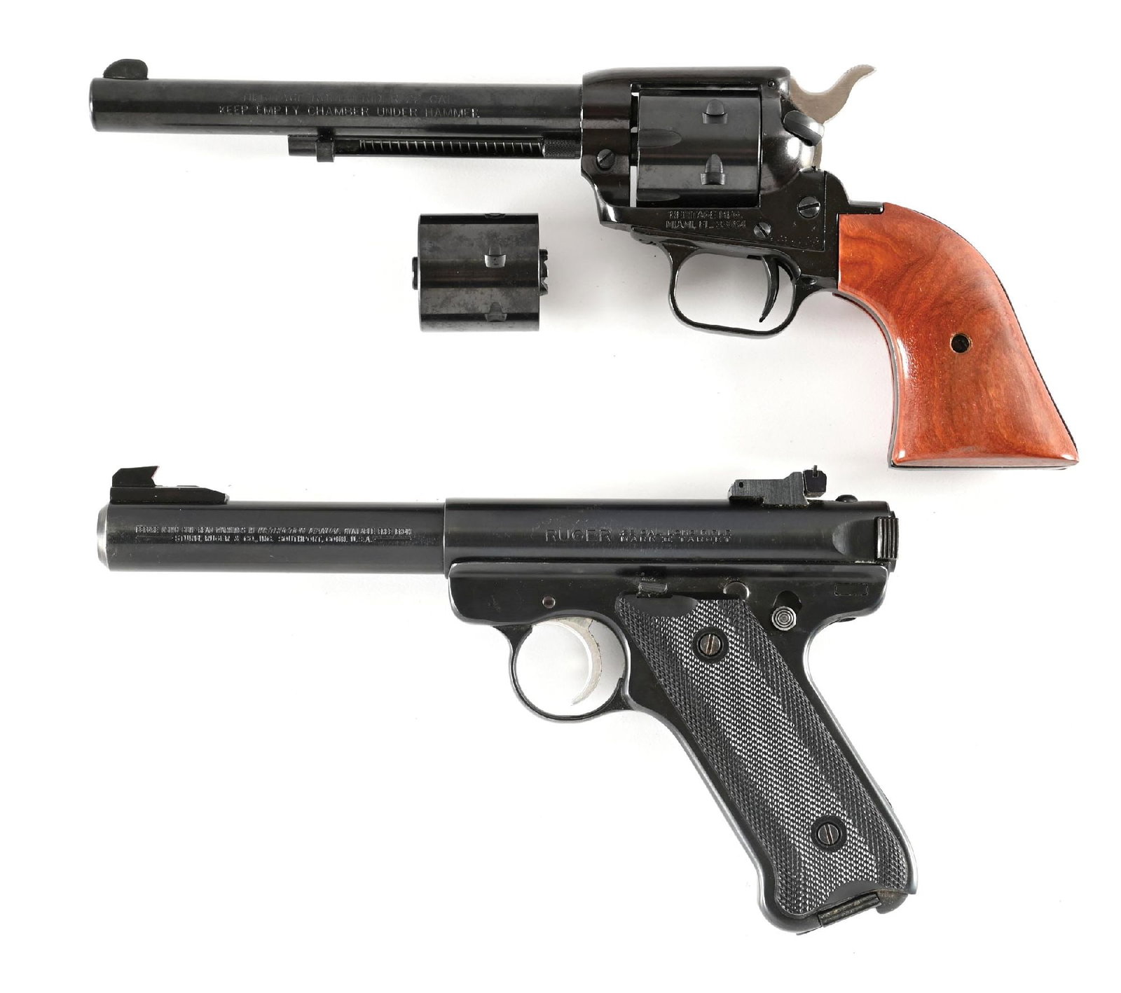 (M) LOT OF 2: RUGER MARK II SEMI-AUTOMATIC PISTOL AND HERITAGE ROUGH RIDER CONVERTIBLE SINGLE ACTION (1 of 3)