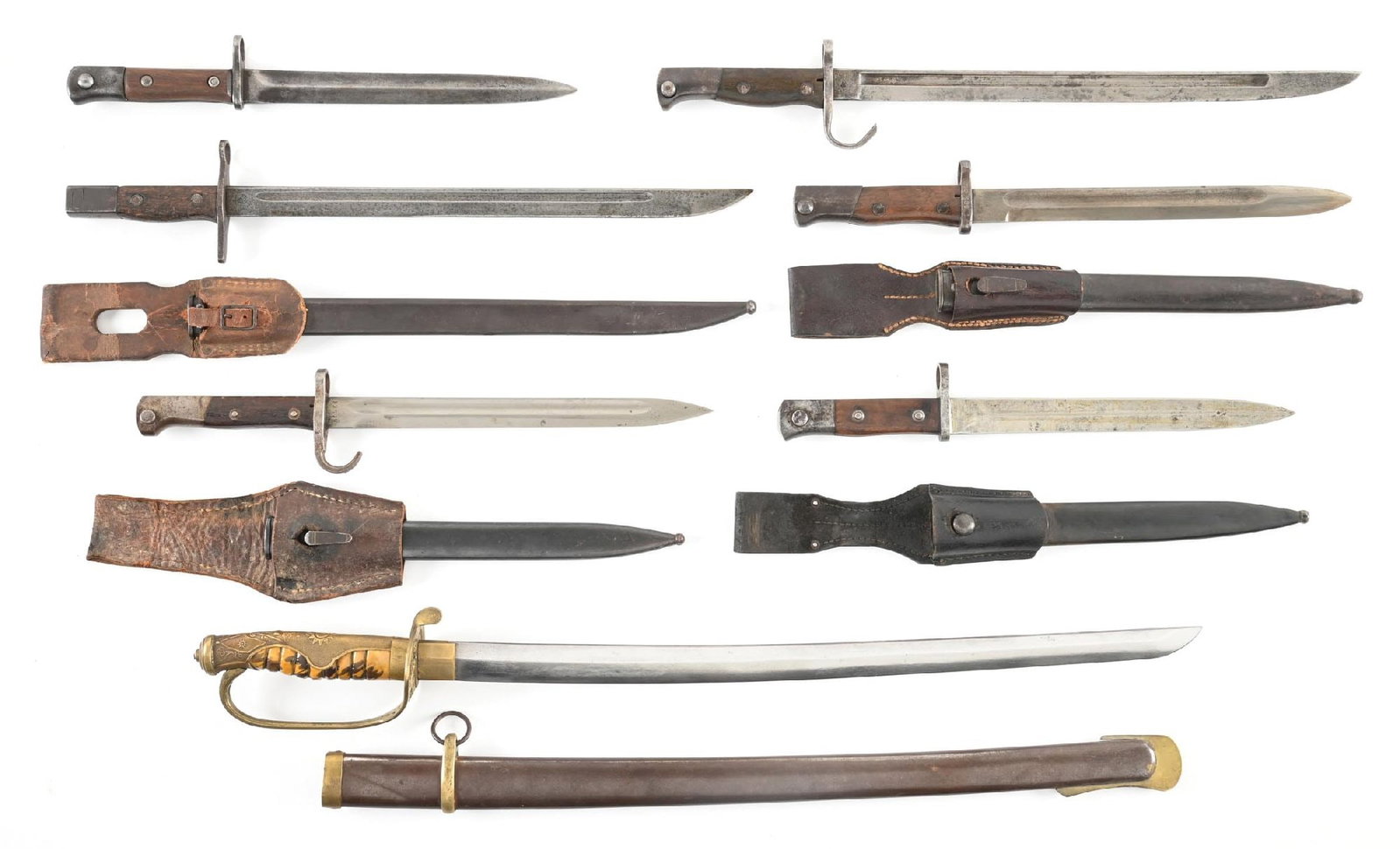 LOT OF 7: CHINESE AND SIAMESE BAYONETS AND SWORD. (1 of 2)