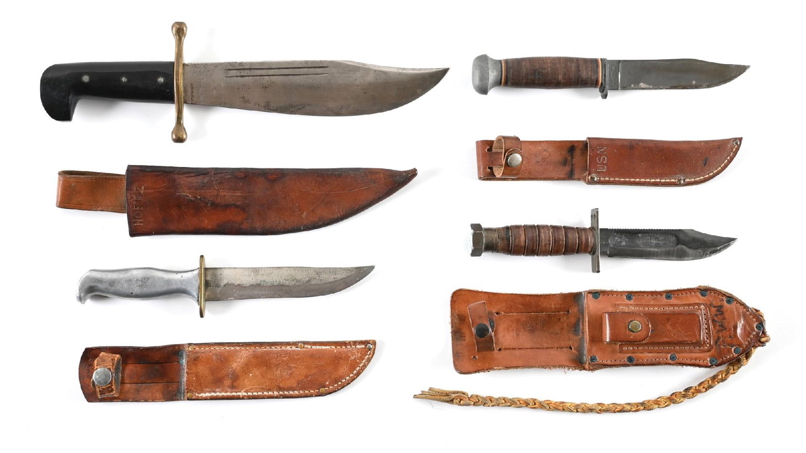 LOT OF 4: US WWII FIGHTING KNIVES. (1 of 2)