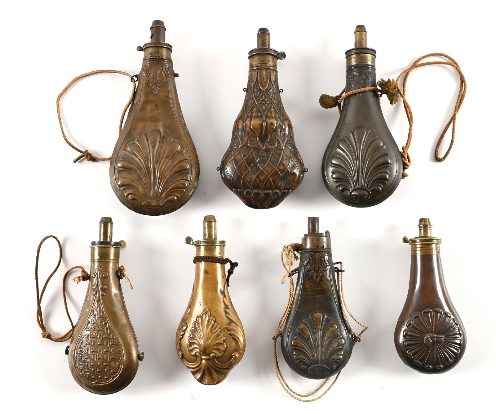 LOT OF 7: POWDER FLASKS. (1 of 1)