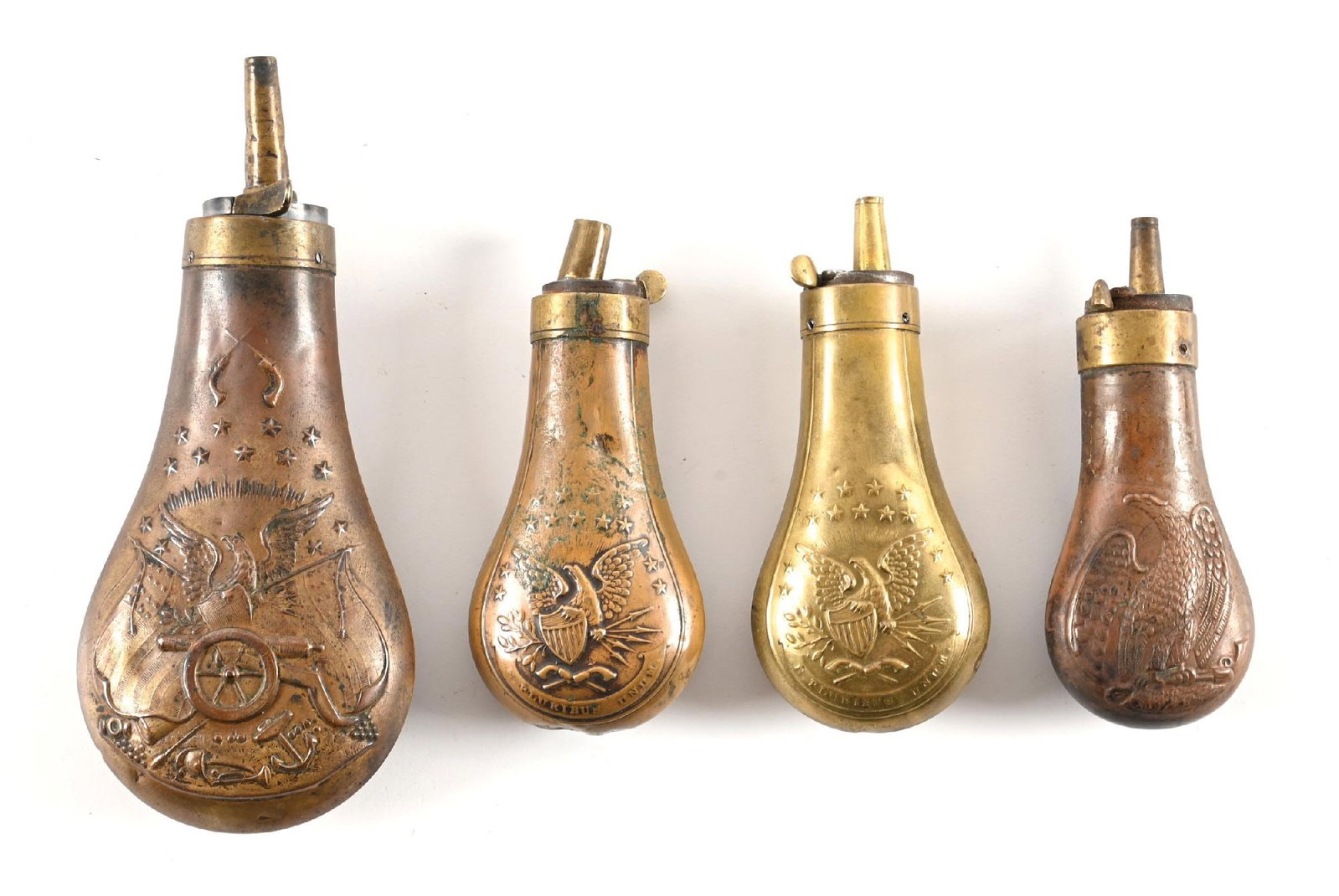LOT OF 4: COLT STYLE EAGLE FLASKS. (1 of 2)