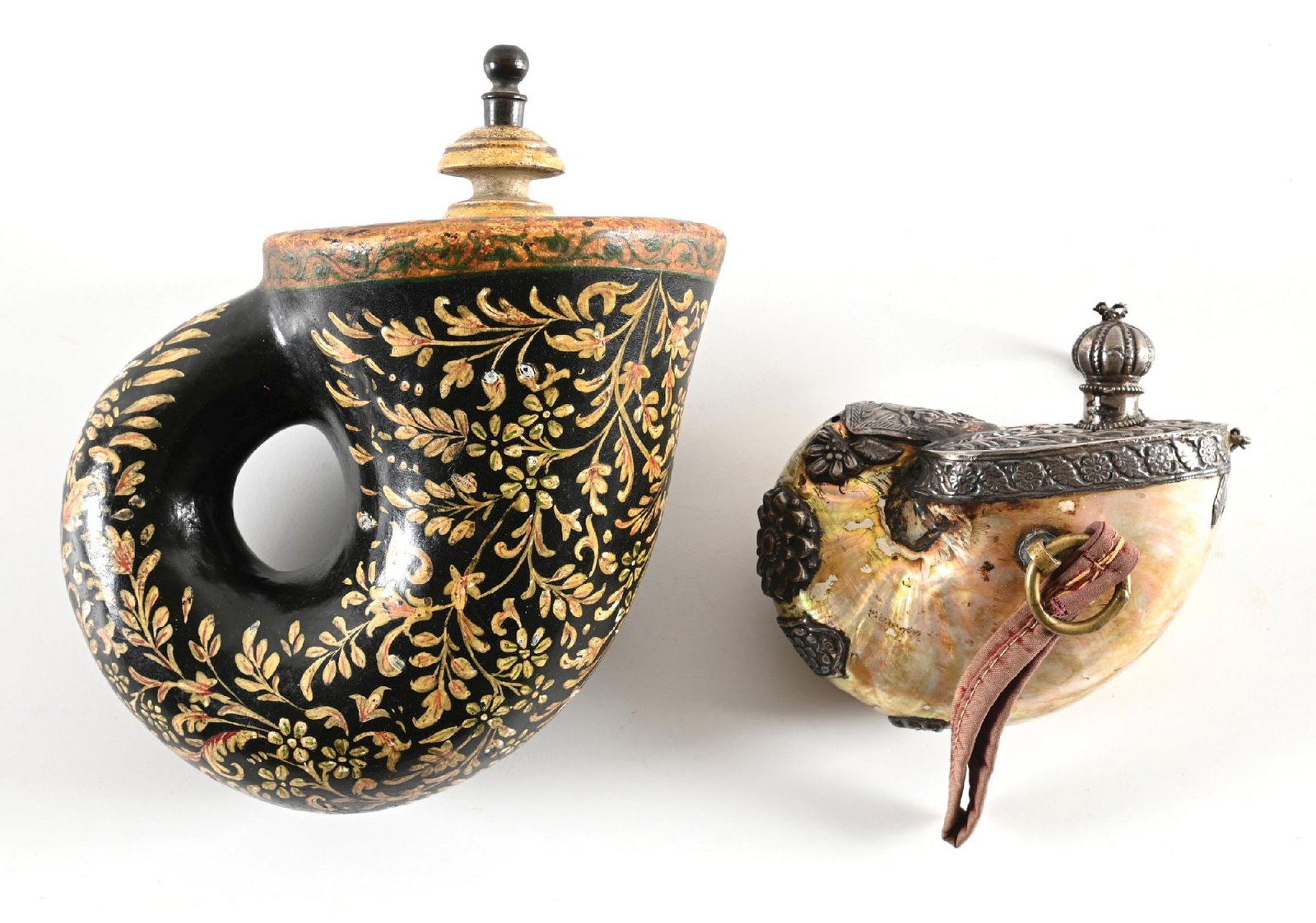 LOT OF 2: ORNATE AND EXOTIC 19TH CENTURY POWDER FLASKS (1 of 2)