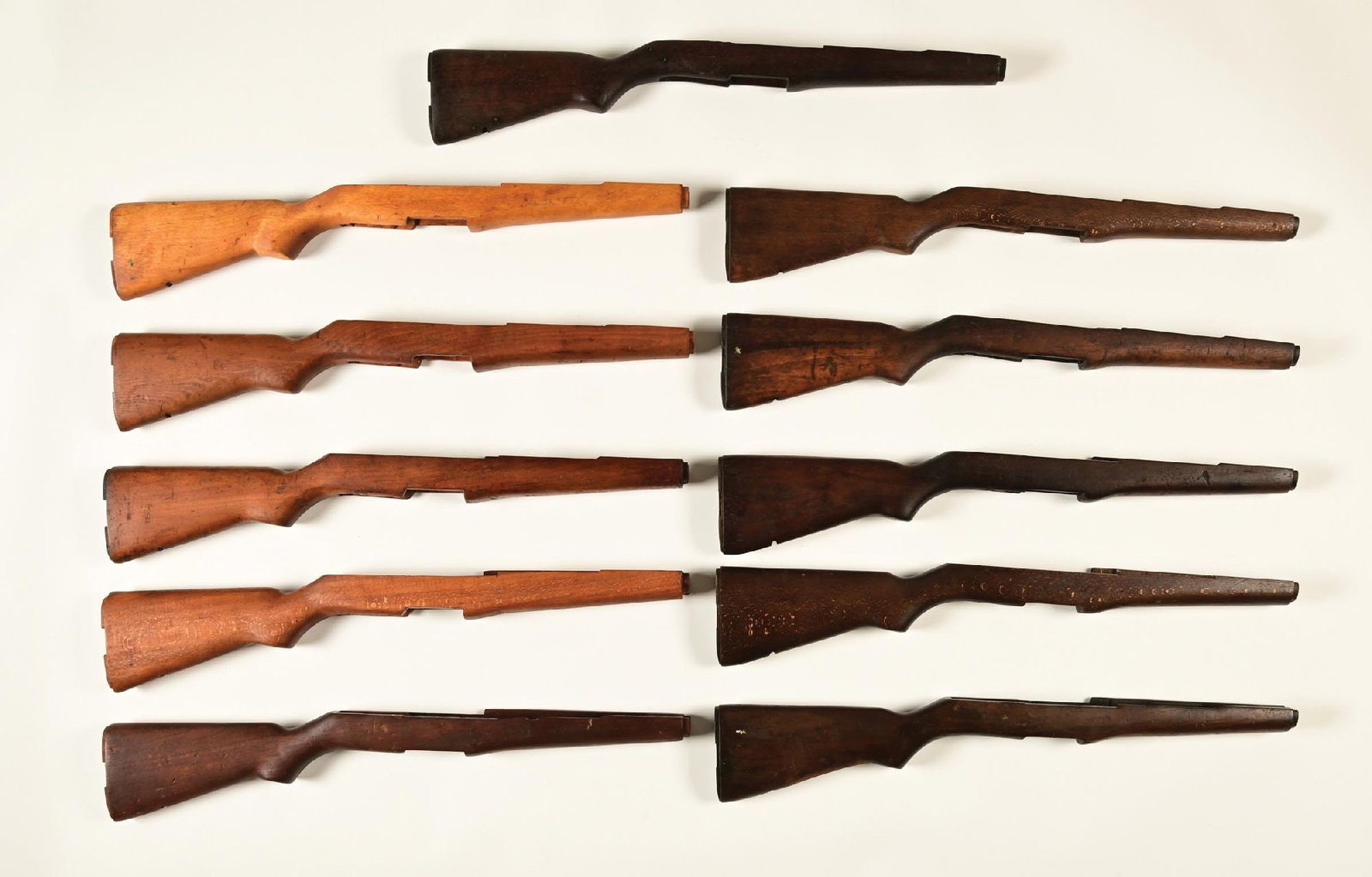 LOT OF 11: M-14/BM-59 STOCKS.: The Beretta BM59 was a modification of the M1 Garand adopted by the Italian military in the 1950s. Most of these stocks are unmarked but a few have stamps such as drawing numbers. Six of the stocks ar