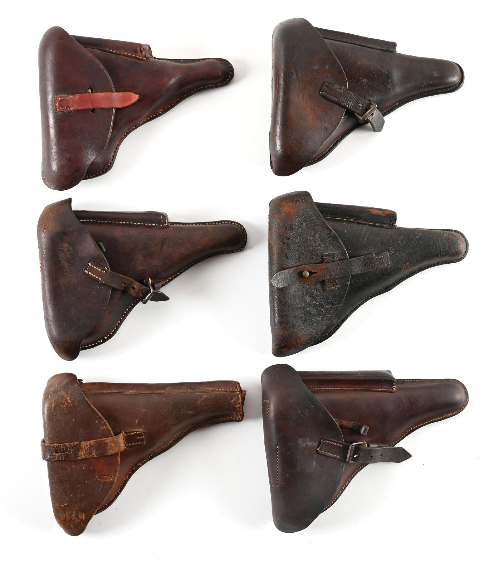 LOT OF (6) LUGER HOLSTERS.: Two of the Luger holsters are marked , one of which is dated 1932, both in fine condition. Three are not marked, all fine except one missing a closing top strap and the last one is actually for a P38 
