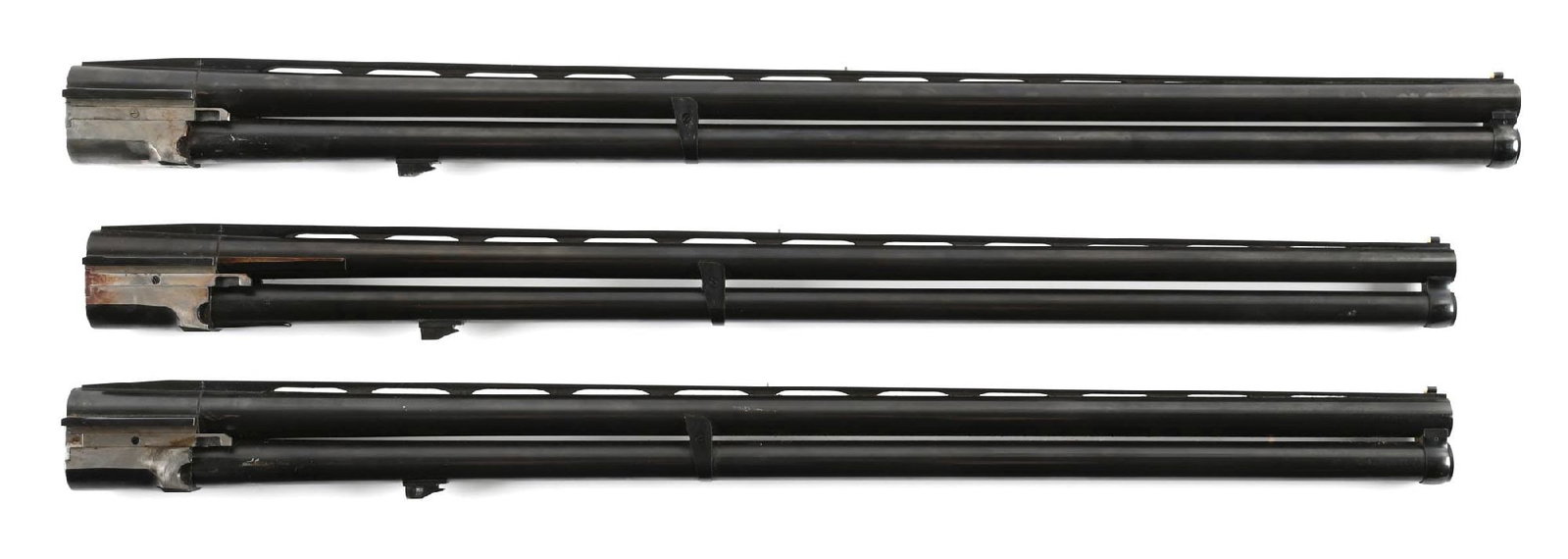 LOT OF 3: KRIEGHOFF MODEL 32 12 GAUGE AND 20 GAUGE BARRELS.: Lot consists of: (A) West German "3 63" dated 30" blued 12 gauge Boehler Laufstahl K-32 barrels numbered "1589" with matted ventilated rib, double bead sights, 3" chambers, and Improved Cylinder over 
