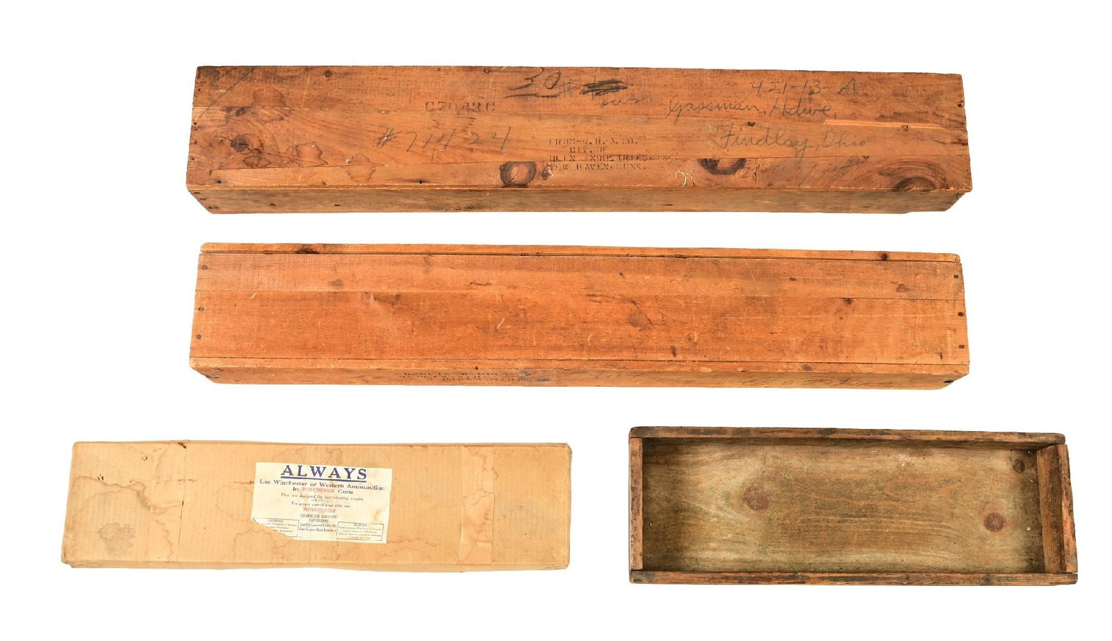 LOT OF 4: DESIRABLE WINCHESTER CRATES AND BOX. (1 of 2)