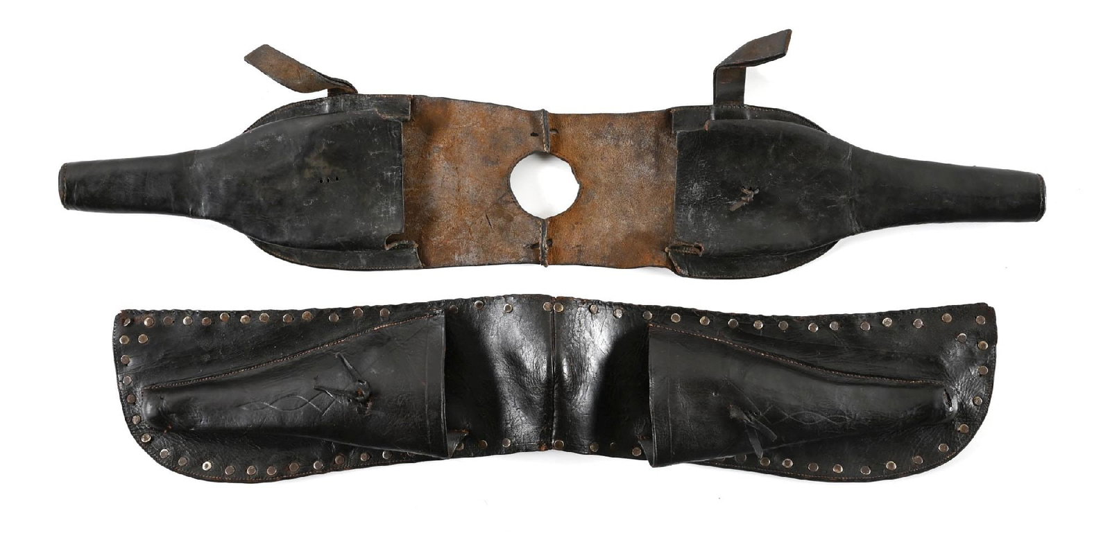 LOT OF 2: MID 19TH CENTURY DRAGOON SADDLE POMMEL HOLSTERS. (1 of 2)