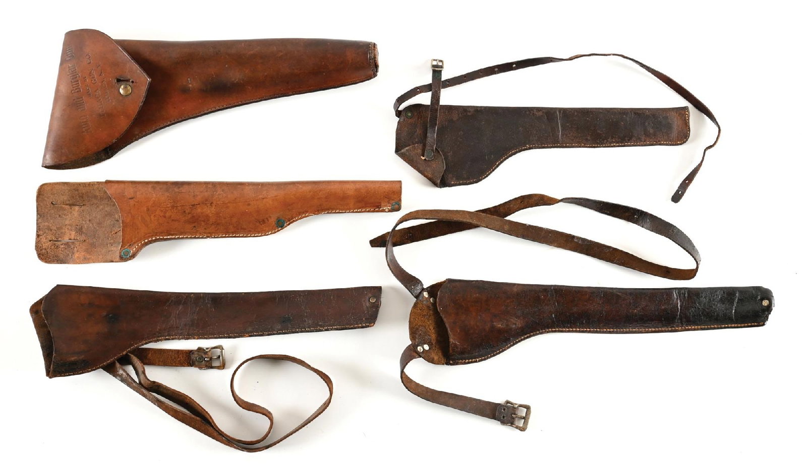 LOT OF 6: FOUR MARBLES GAME GETTER, A RARE ITHACA AUTO BURGLAR LEATHER HOLSTERS, AND A STEVENS (1 of 2)