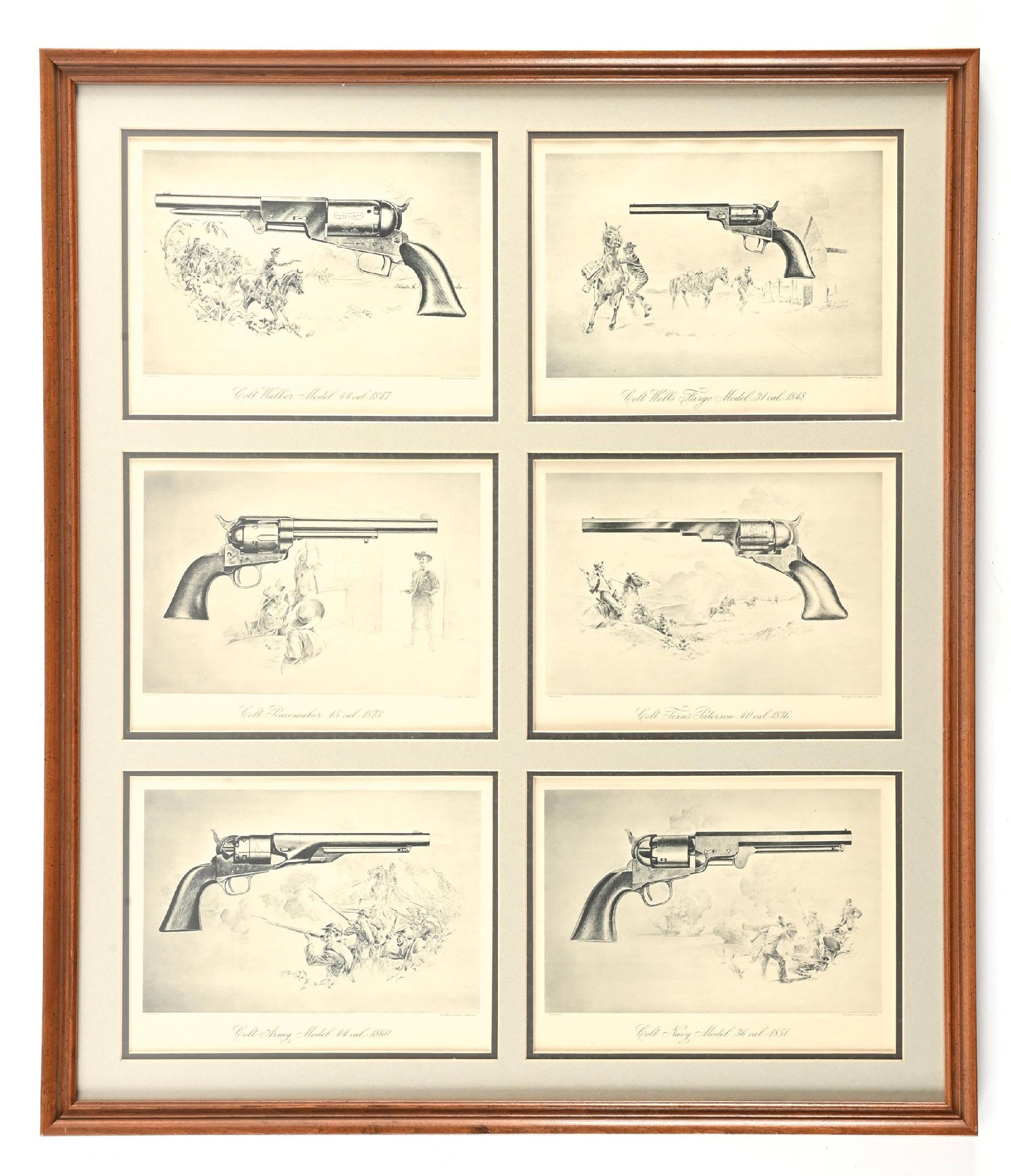 FRAMED COMPLETE SET OF (6) COLT REVOLVER PRINTS. (1 of 2)