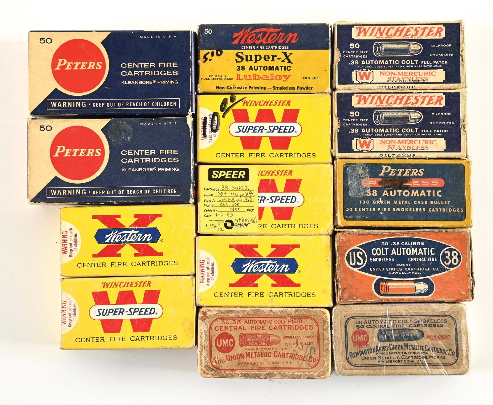 LOT (13) BOXES OF .38 AUTO AND .38 SUPER AMMUNITION. (1 of 1)