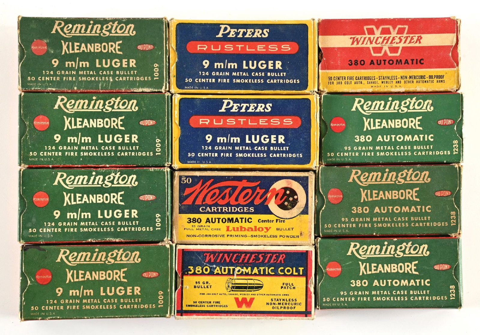 LOT (6) BOXES OF COLLECTIBLE .380 ACP AND (6) BOXES OF 9MM AMMUNITION. (1 of 1)