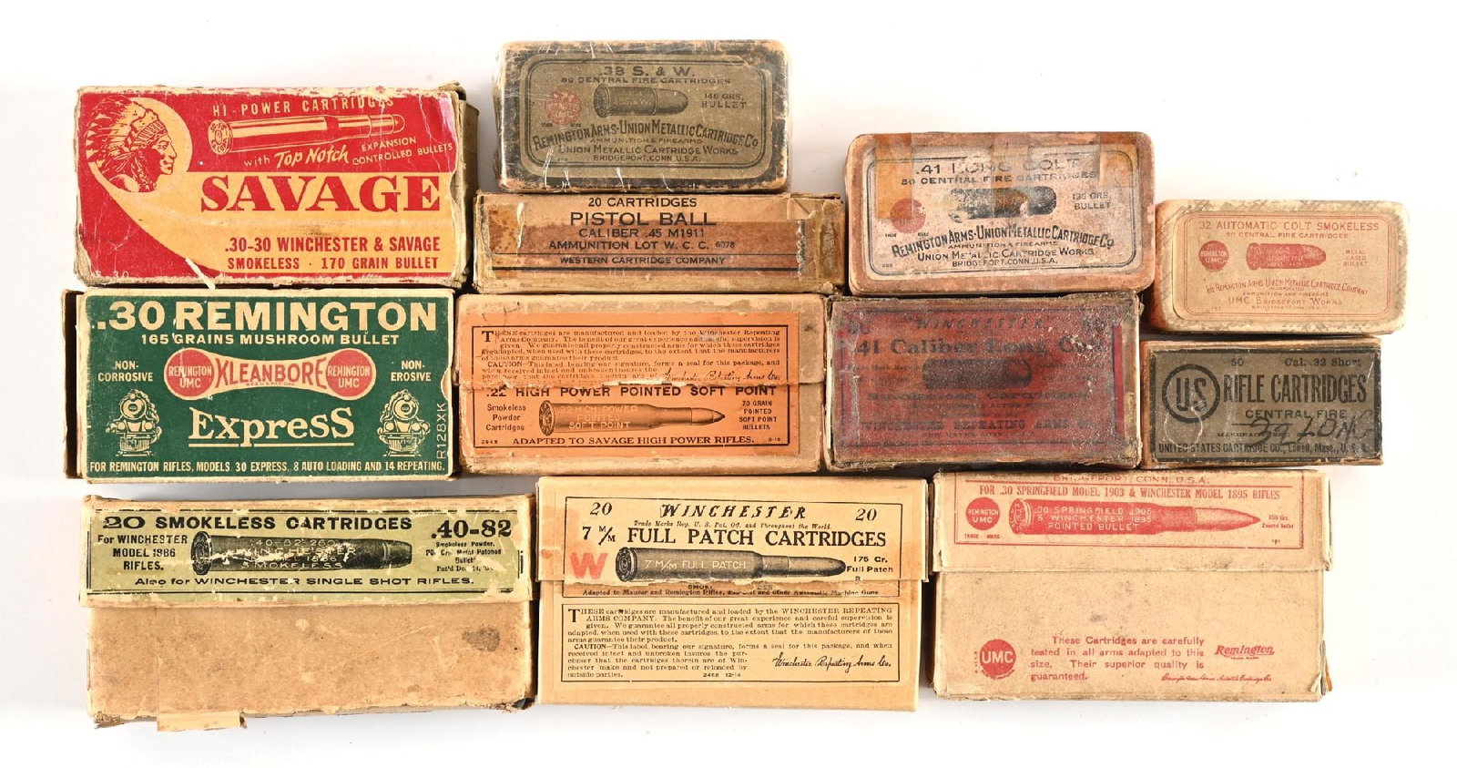 LOT OF ANTIQUE BOXED AMMUNITION. (1 of 1)