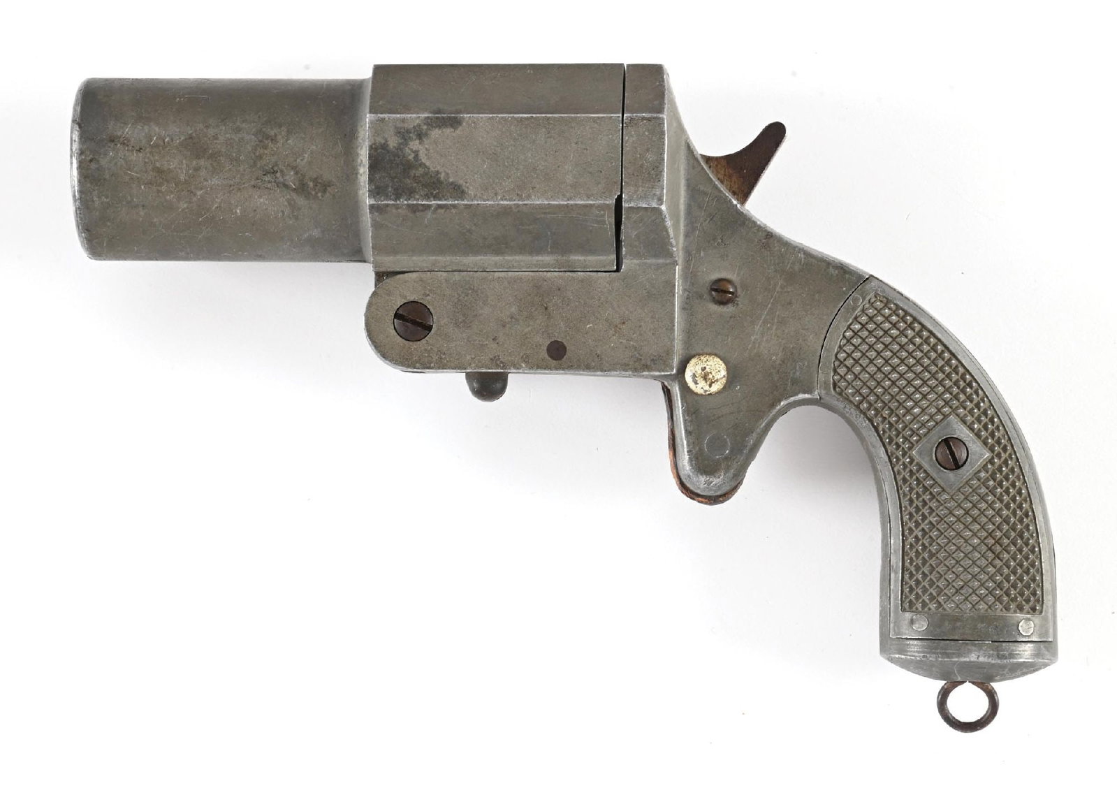 RARE UNFINISHED PROTOTYPE WWI US MK1 MODEL 1918 AVIATION 35MM VERY FLARE PISTOL.: Based heavily on the French Model 1917 aviation flare pistol, this example features full cast aluminum construction with integrated aluminum grips. This example appears to be an incomplete prototype