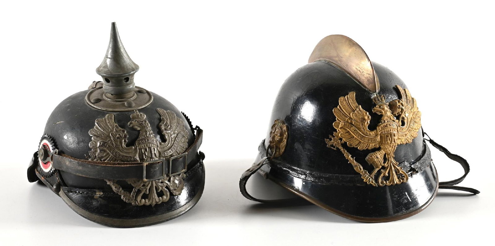 LOT OF 2: PRUSSIAN PICKELHAUBE AND BAVARIAN FIREMAN'S HELMET. (1 of 2)