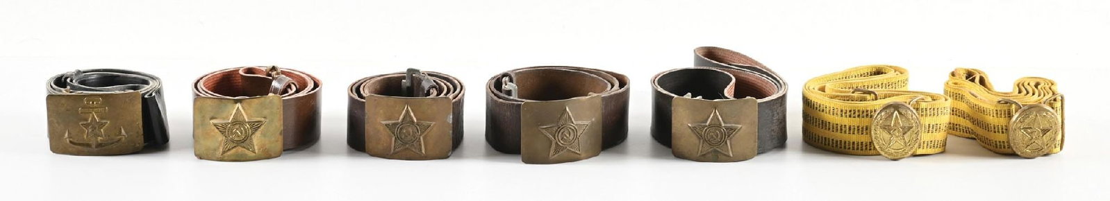 LOT OF RUSSIAN BELTS AND MEDALS.: Lot consists of Russian dress and dagger belts as well as various Russian medals and awards including Order of the Red Star, Order of the Patriotic War, Order of the Badge of Honor, Order of Glory, Or