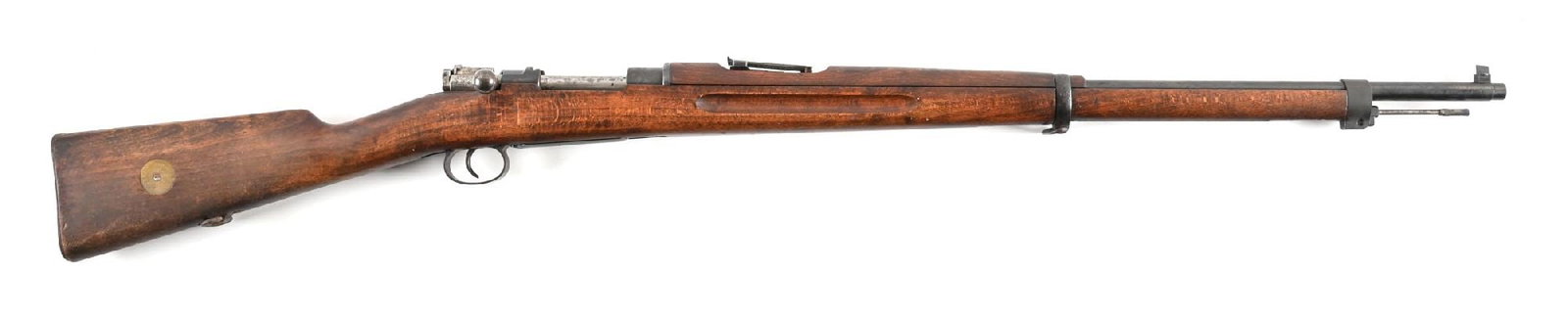 (C) CARL GUSTAFS SWEEDISH M96 MAUSER BOLT ACTION RIFLE.: Manufactured in 1922. Finished in arsenal blue with blade front sight, ladder rear, and finger groove stocks. Externally visible numbers are matching. No visible import markings. CONDITION: Good. The 