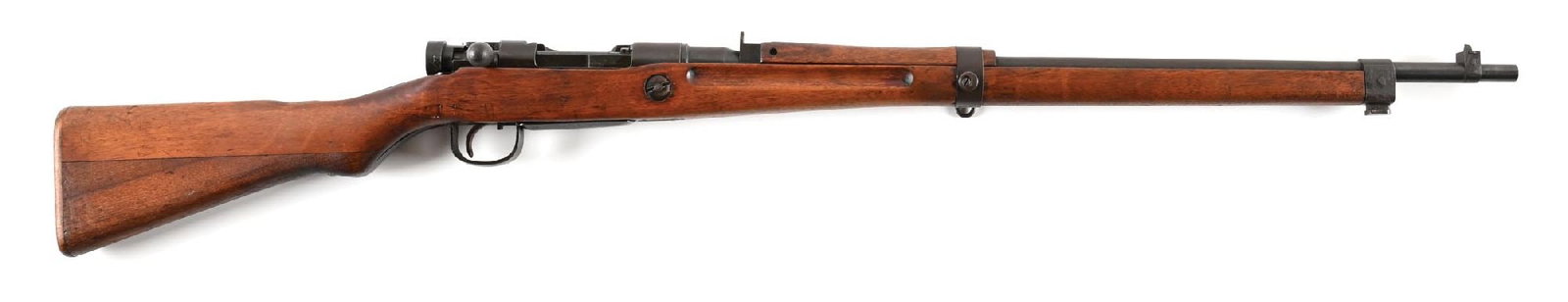 (C) LAST DITCH TOYO KOGYO TYPE 99 ARISAKA BOLT ACTION RIFLE.: Series 35, late World War II production with characteristic simplified features including brushed blue finish, unprotected blade front sight, fixed aperture rear, rough machined safety, and stock with
