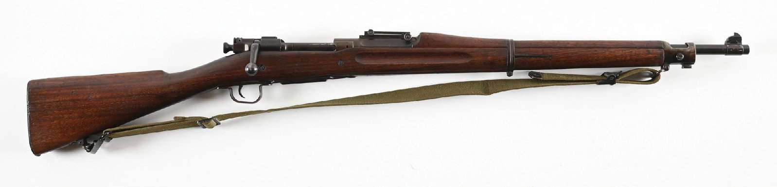 (C) ROCK ISLAND ARSENAL MODEL 1903 BOLT ACTION RIFLE.: Manufactured in 1909 and fitted with a Springfield barrel dated "9-09". Ramped blade front sight and modified 1901 Krag style ladder read sight graduated to 2000 yards. Finger groove walnut stock with